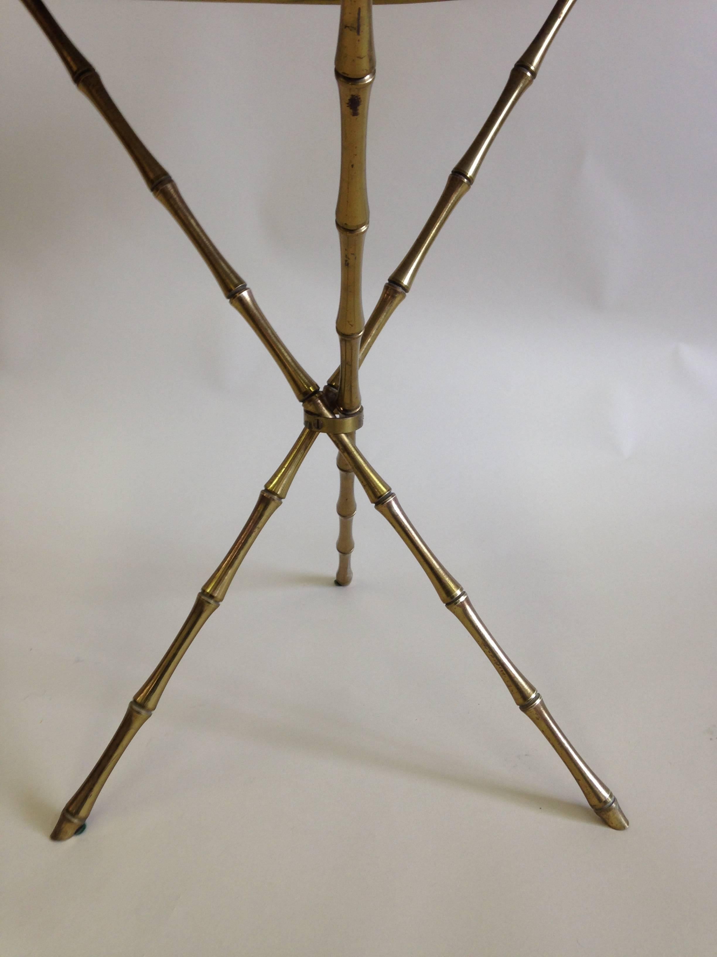 Pair French Mid-Century Brass Faux Bamboo & Marble Side Tables by Maison Baguès 2
