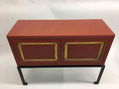 Aparadores franceses modernos neoclásicos chinos de laca roja de Jacques Adnet