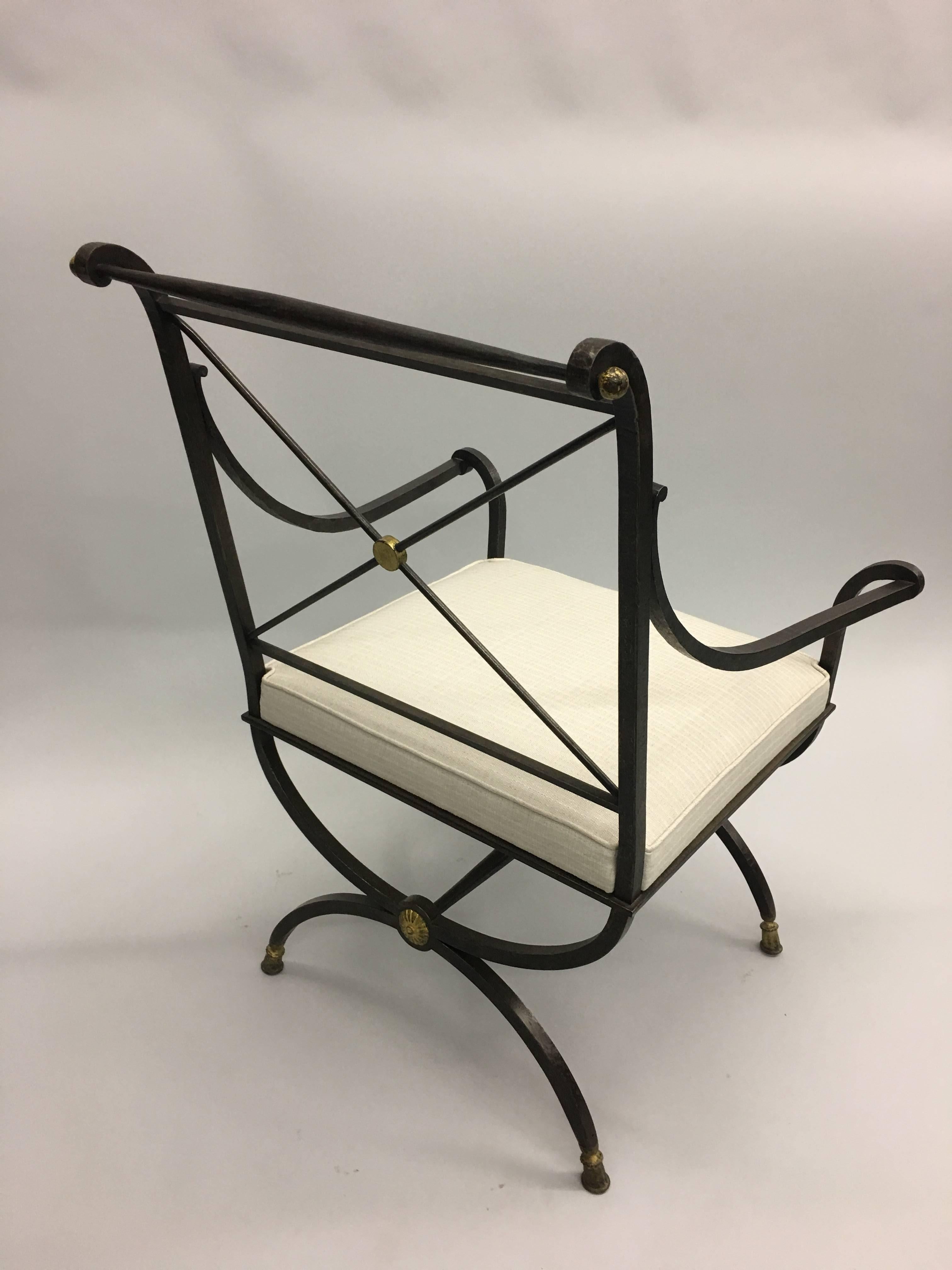 20th Century French Partially Gilt Wrought Iron Armchair or Lounge Chair by Gilbert Poillerat