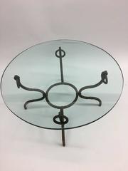 French Midcentury Hammered Iron / Bronzed Coffee Table in Style of Giacometti