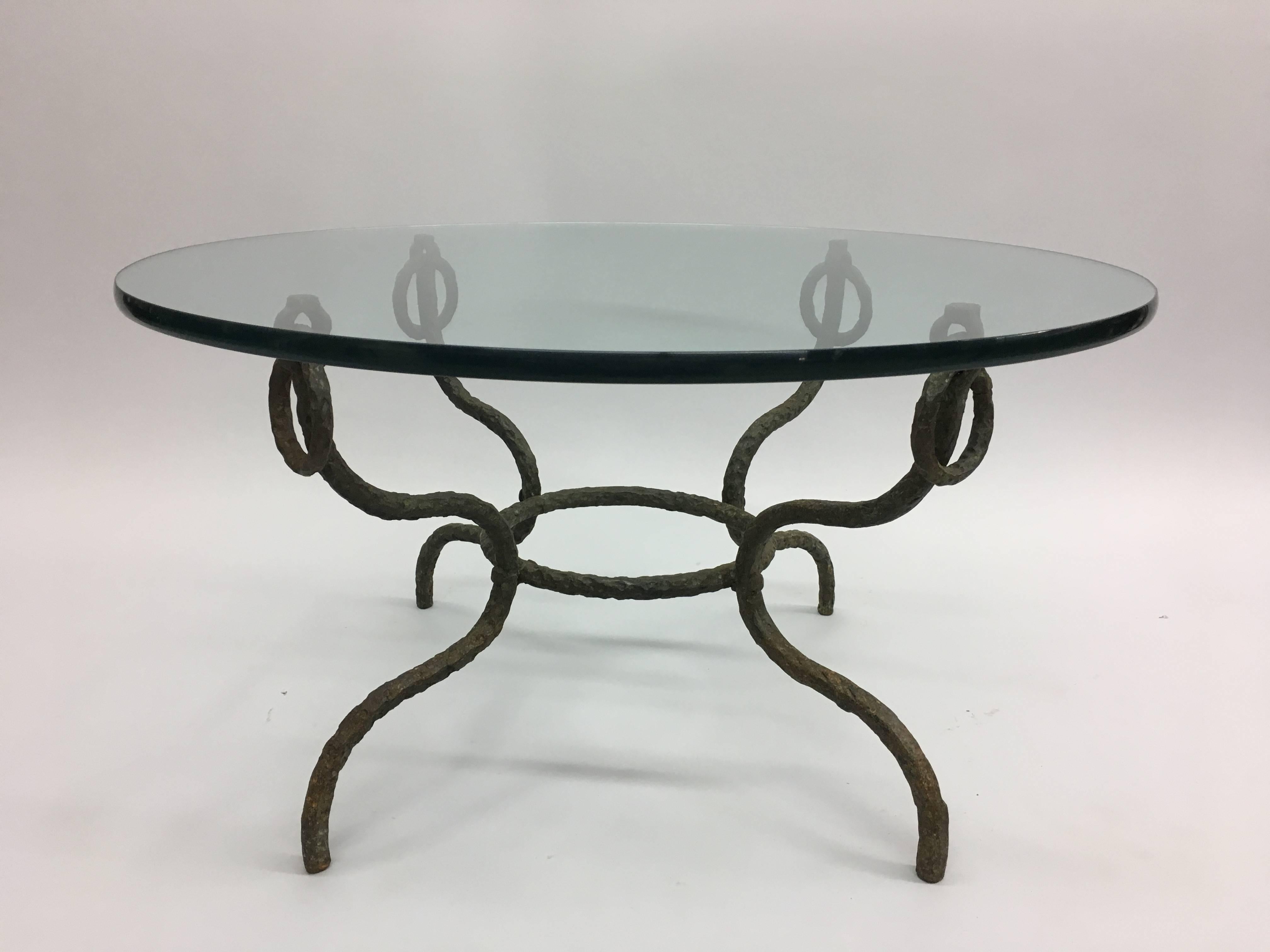 Mid-Century Modern French Midcentury Hammered Iron / Bronzed Coffee Table in Style of Giacometti For Sale