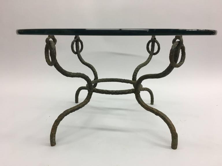 French Mid-Century Hammered Iron / Bronze Coffee Table, Style Giacometti In Good Condition For Sale In New York, NY
