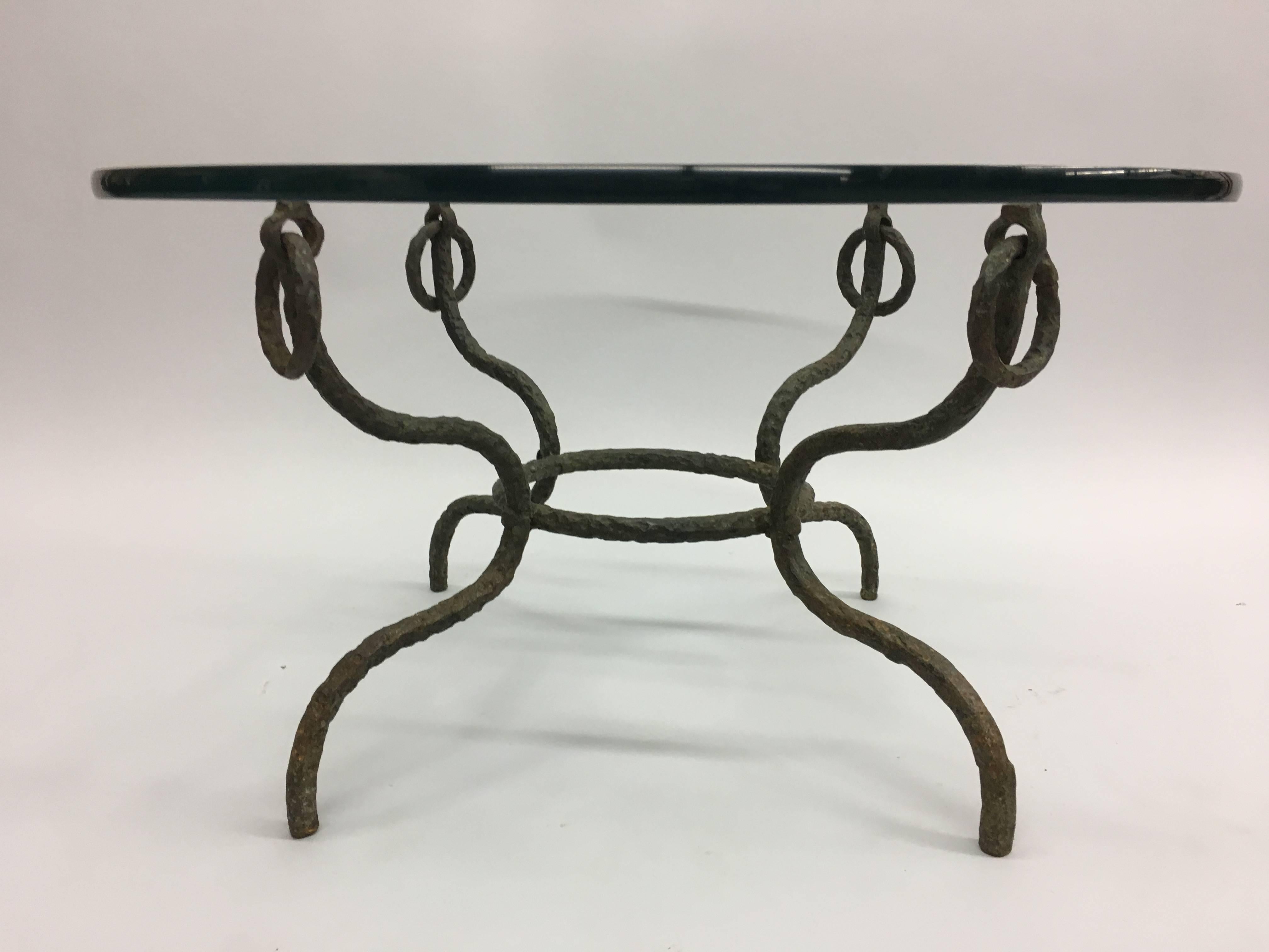 French Midcentury Hammered Iron / Bronzed Coffee Table in Style of Giacometti In Good Condition In New York, NY