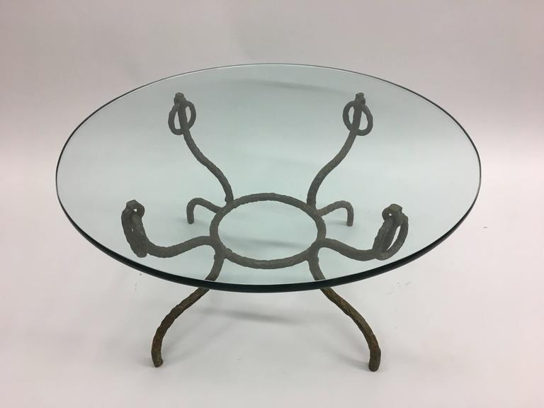 20th Century French Mid-Century Hammered Iron / Bronze Coffee Table, Style Giacometti For Sale