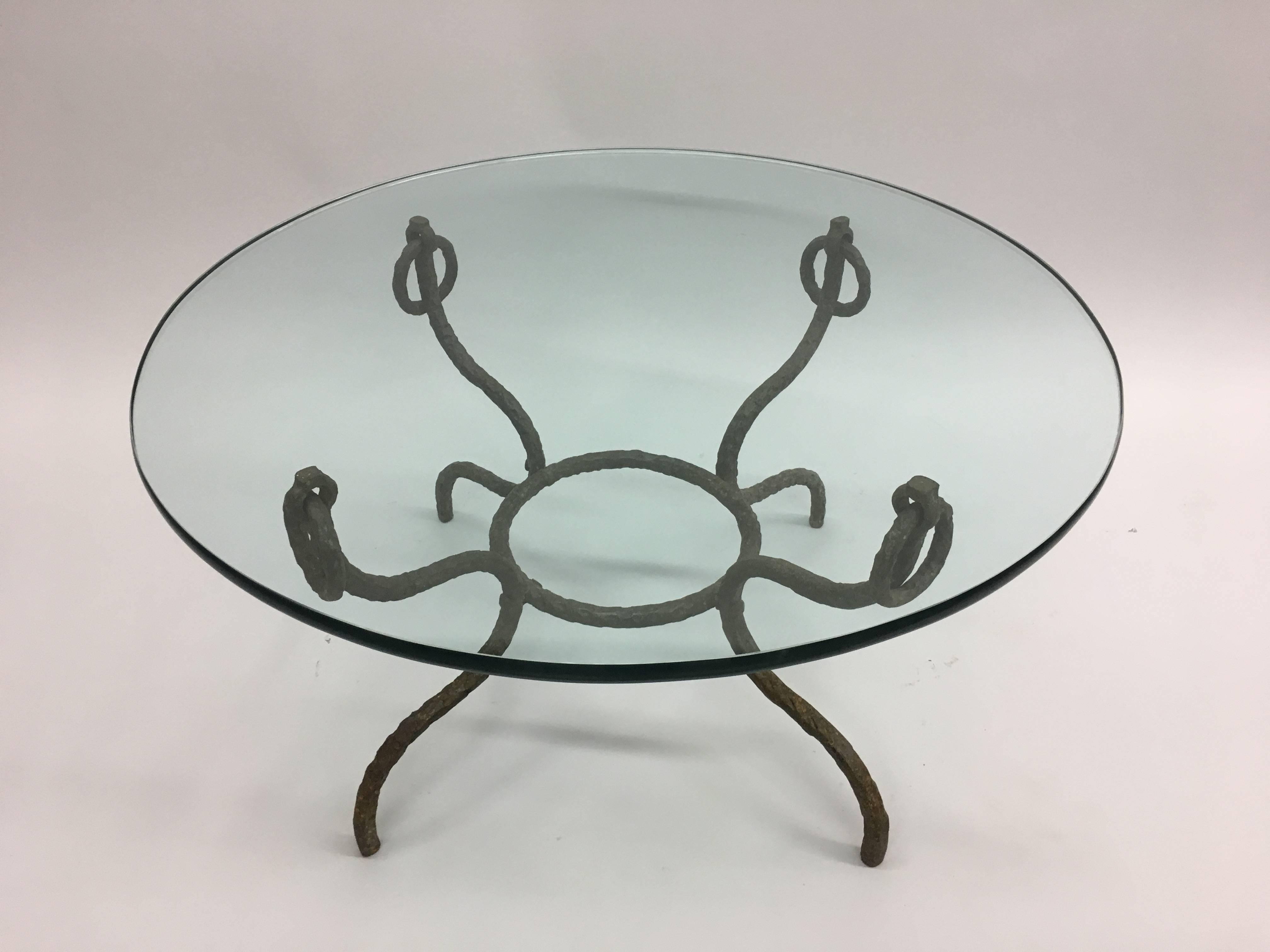 20th Century French Midcentury Hammered Iron / Bronzed Coffee Table in Style of Giacometti For Sale