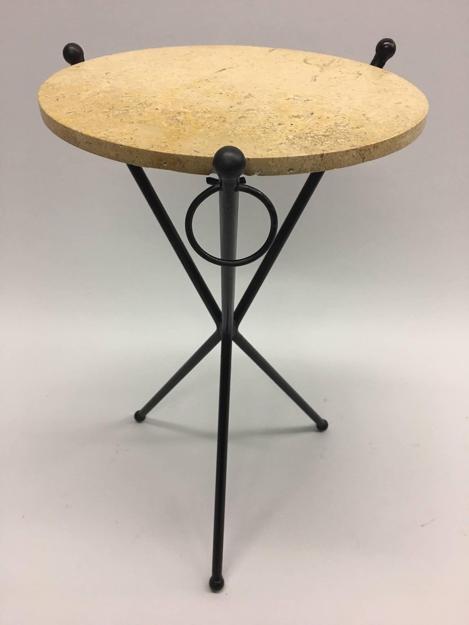 Hammered  Two French Mid-Century Modern Neoclassical Side Tables, Style Jean Michel Frank For Sale