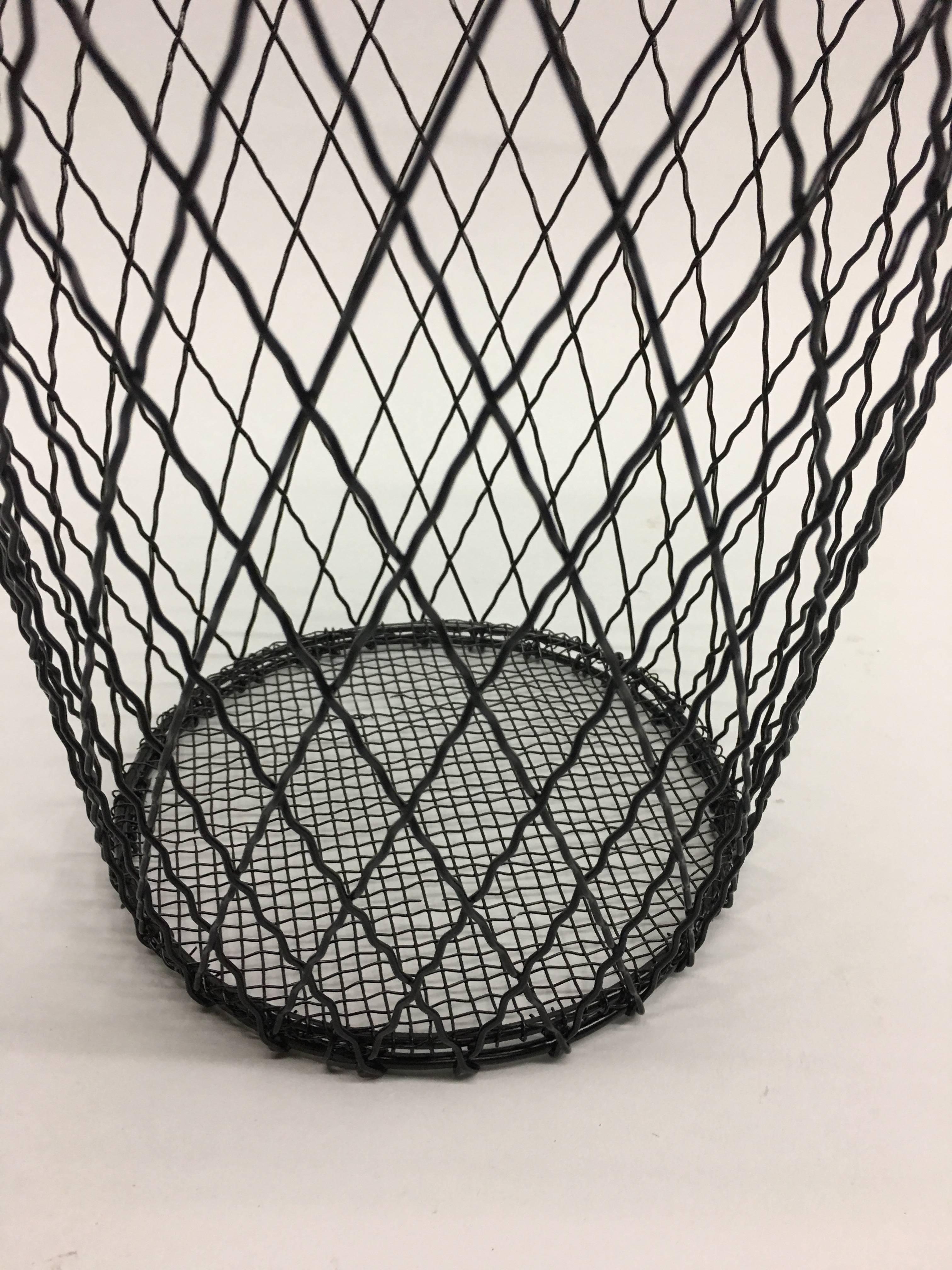 Two French Mid-Century Modern Wire Waste Baskets, Jacques Adnet For Sale 3