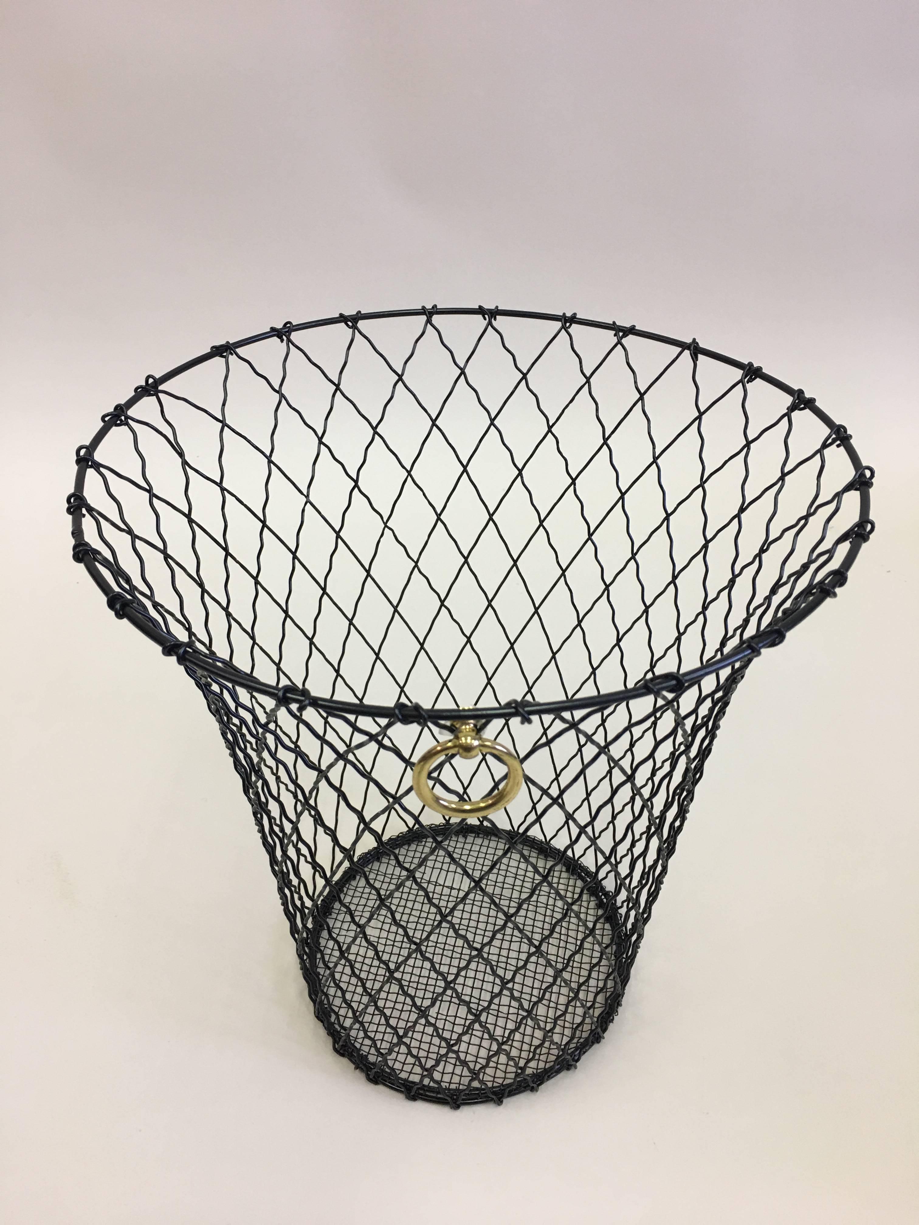 Two French Mid-Century Modern Wire Waste Baskets, Jacques Adnet In Good Condition For Sale In New York, NY