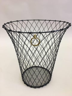 Two French Mid-Century Modern Wire Waste Baskets, Jacques Adnet