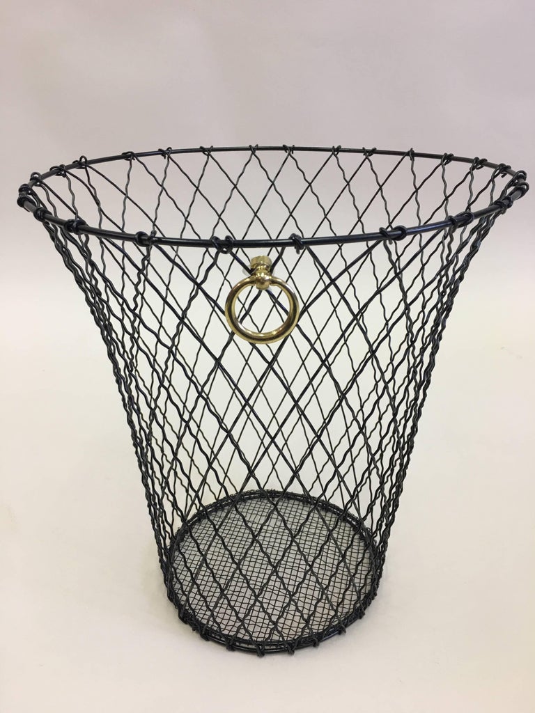 Two French MidCentury Modern Wire Waste Baskets, Jacques For