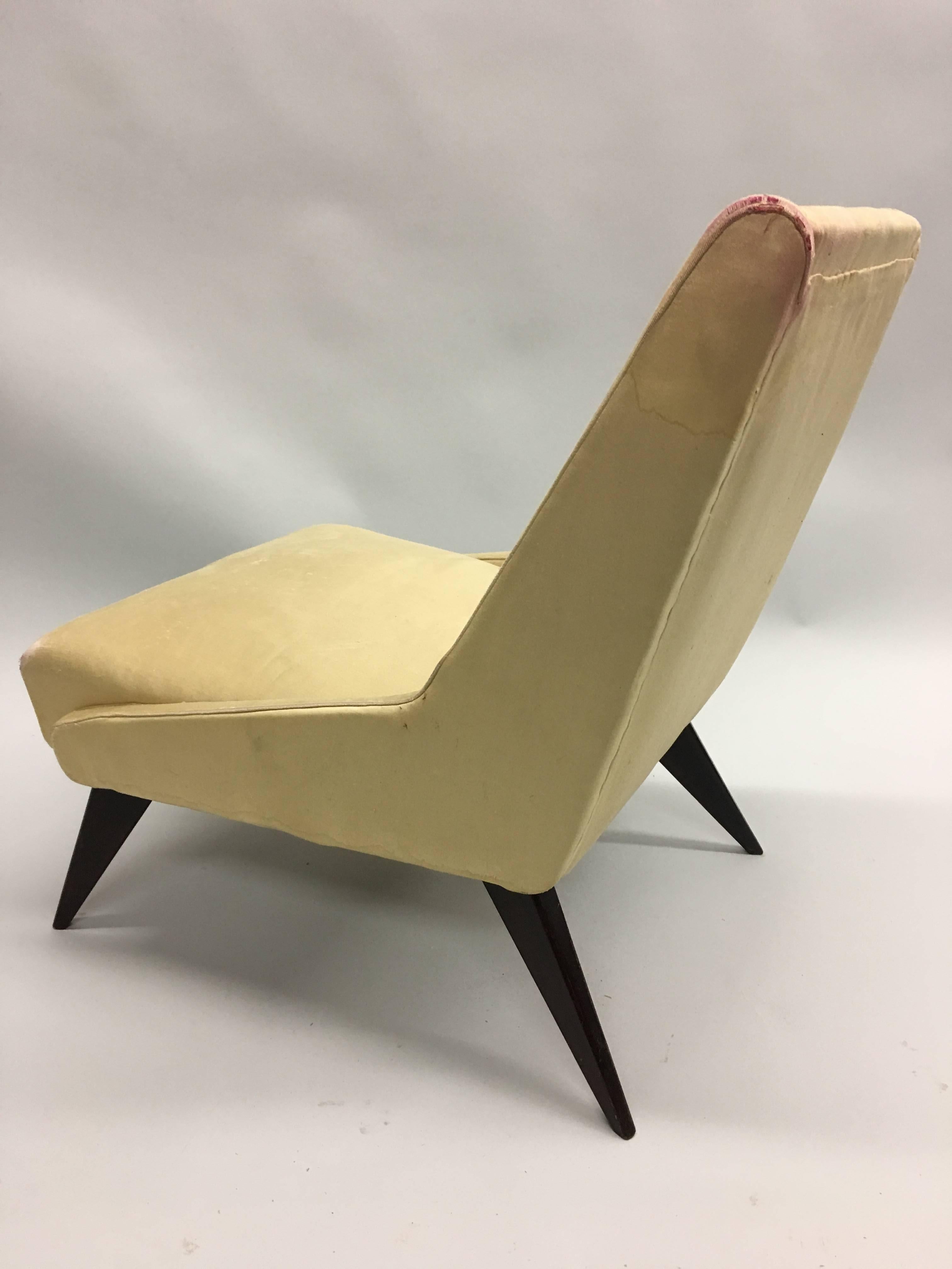 Upholstery Pair of Italian Mid-Century Modern Lounge / Slipper Chairs by ISA, 1950 For Sale