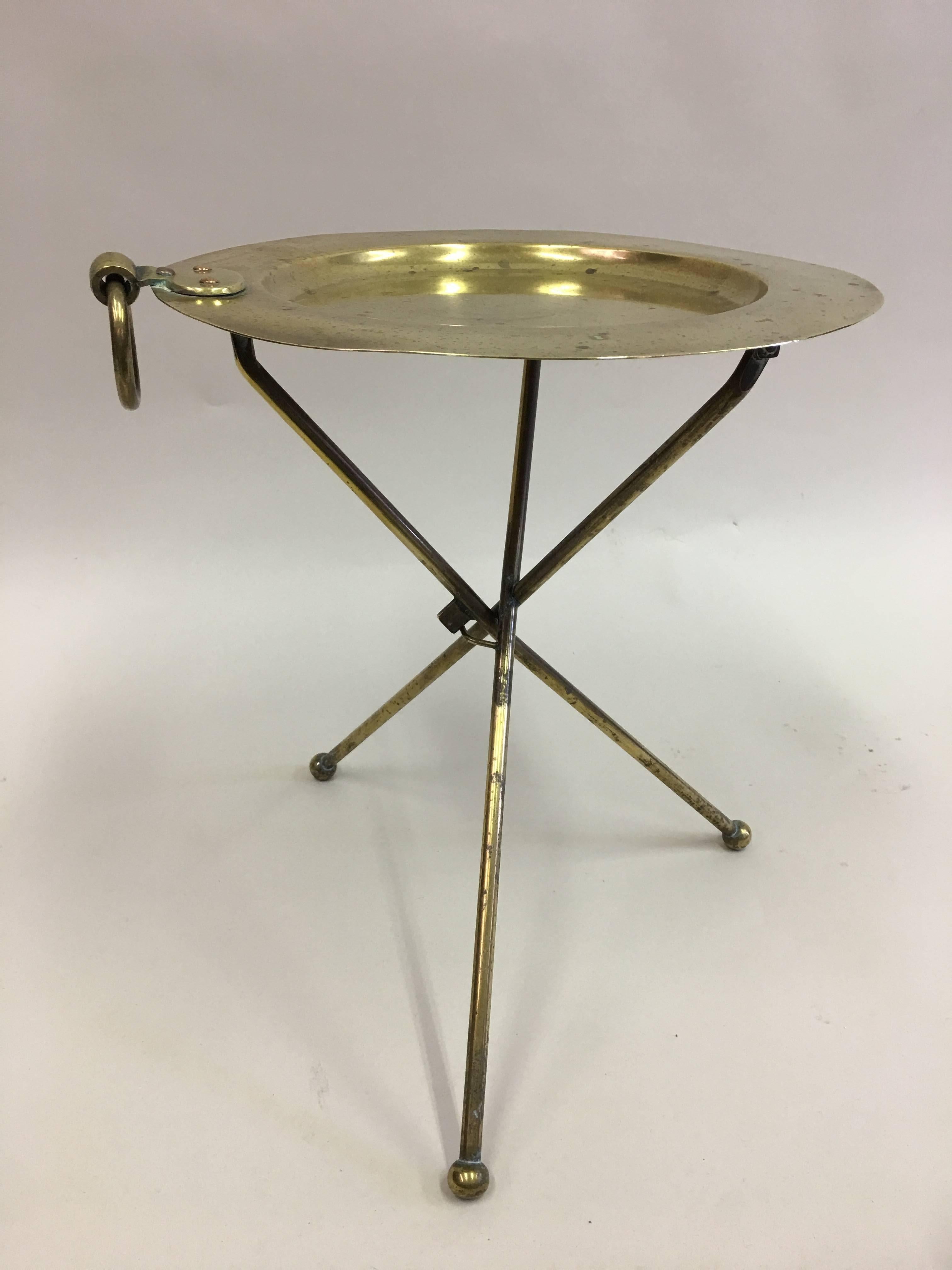 French Mid-Century Modern Neoclassical Solid Brass Guéridon or Side Table In Good Condition For Sale In New York, NY