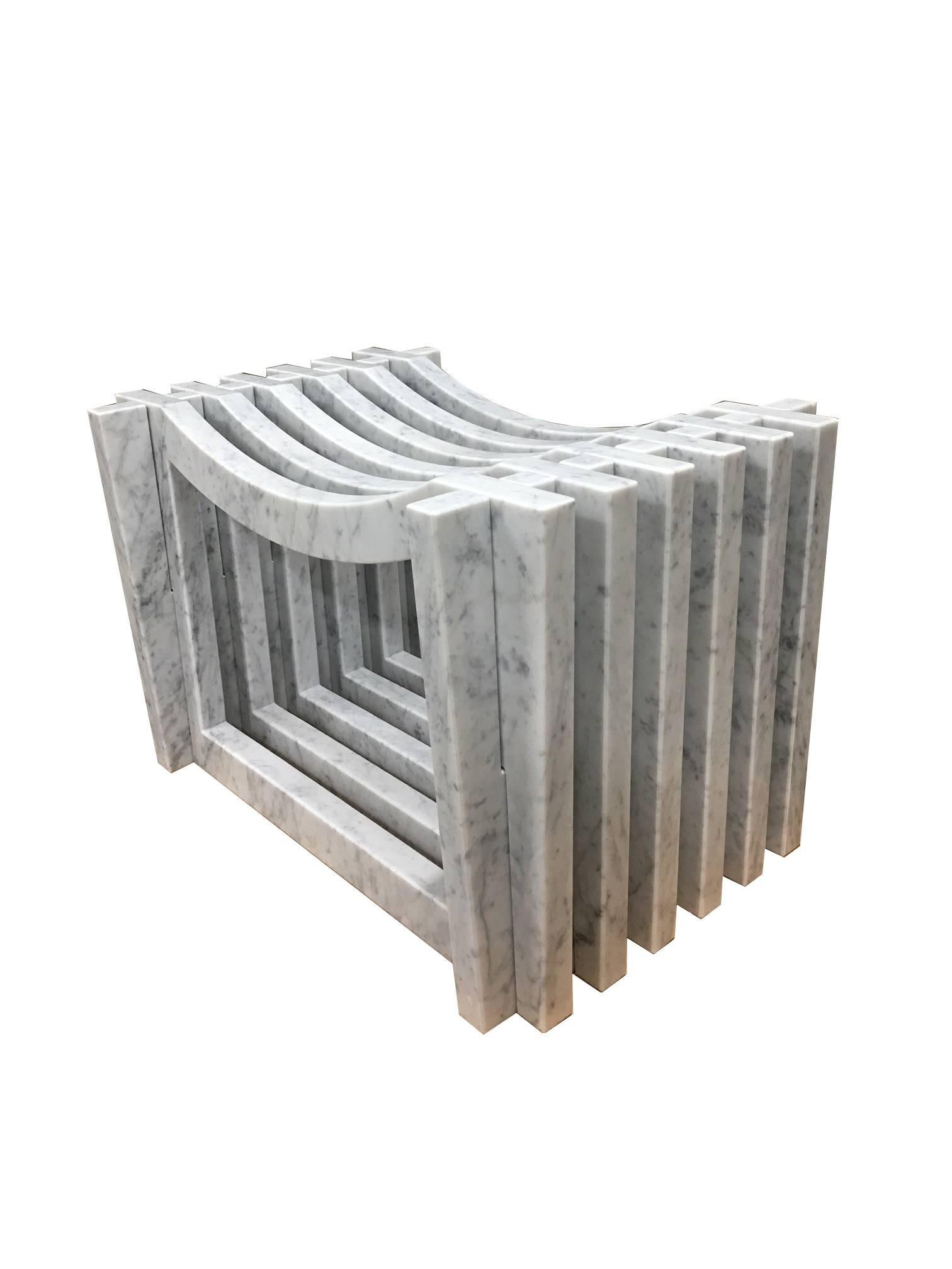 Hand-Crafted Italian Minimalist White Carrara Marble Benches or Stools by Massimo Mangiardi For Sale