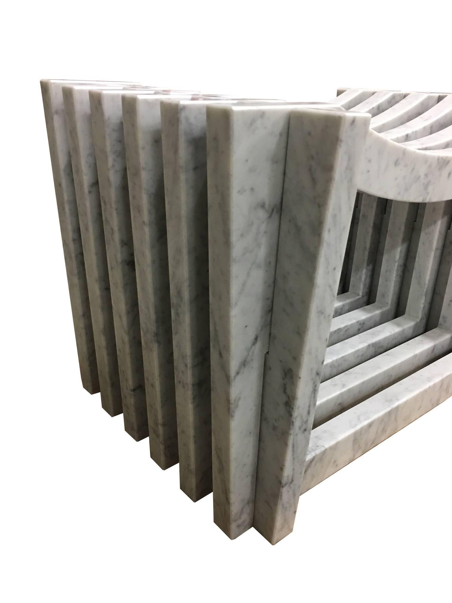 Italian Minimalist White Carrara Marble Benches or Stools by Massimo Mangiardi In Excellent Condition For Sale In New York, NY