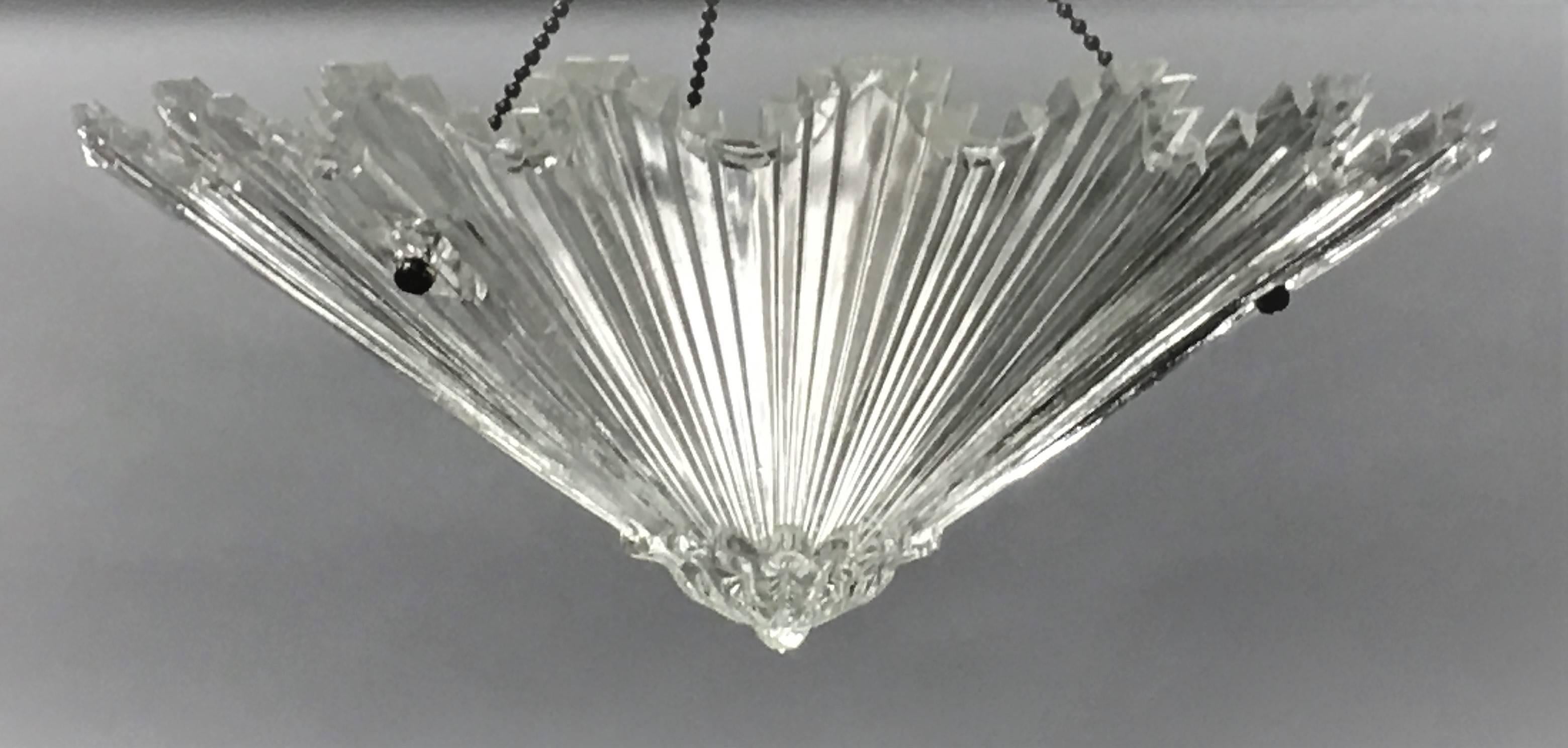 Mid-Century Modern Pair of French Cut Crystal Starburst Pendants Attributed to Baccarat