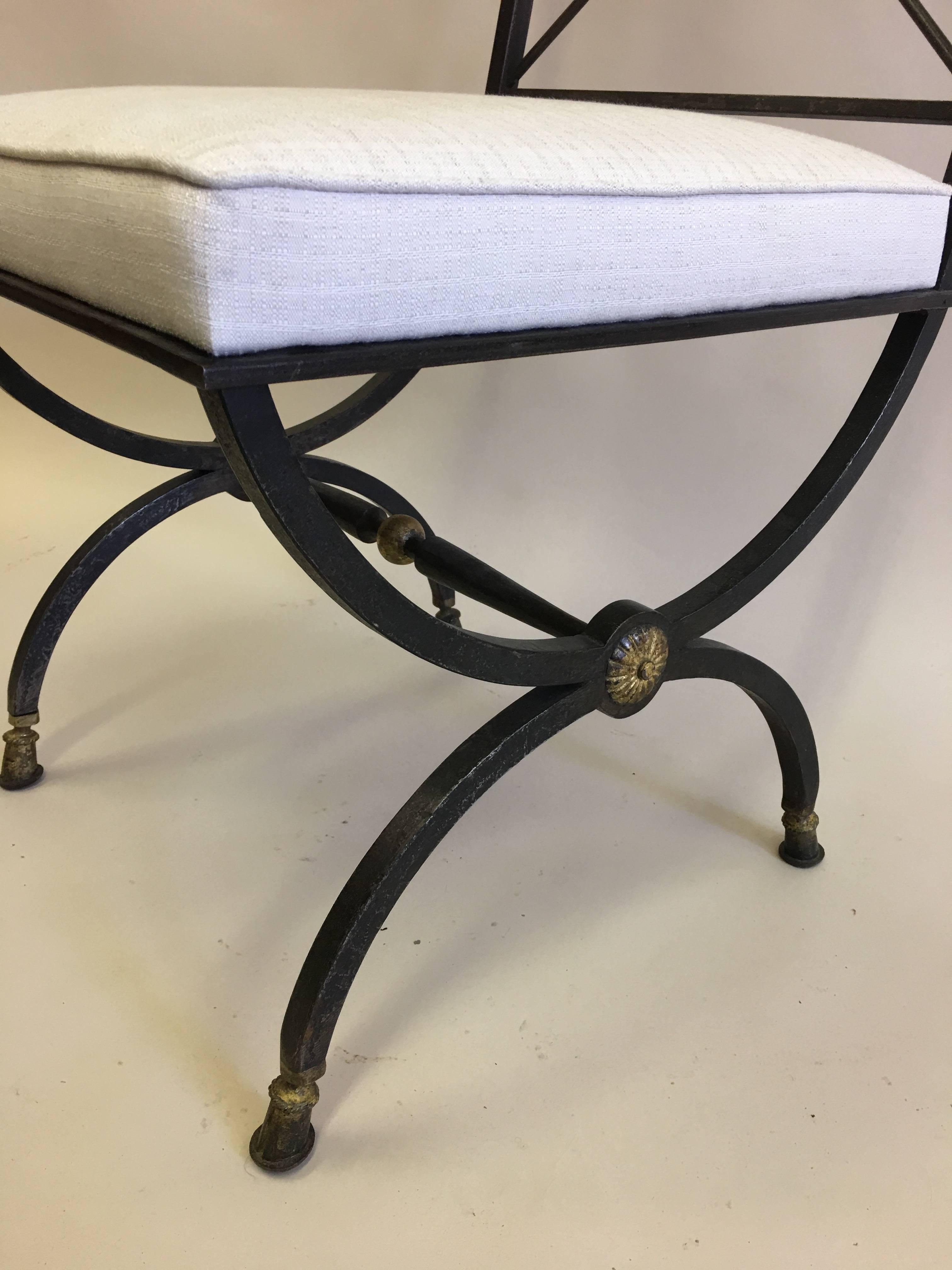 Mid-Century Modern French Mid-Century Partial Gilt Wrought Iron Side /Desk Chair, Gilbert Poillerat