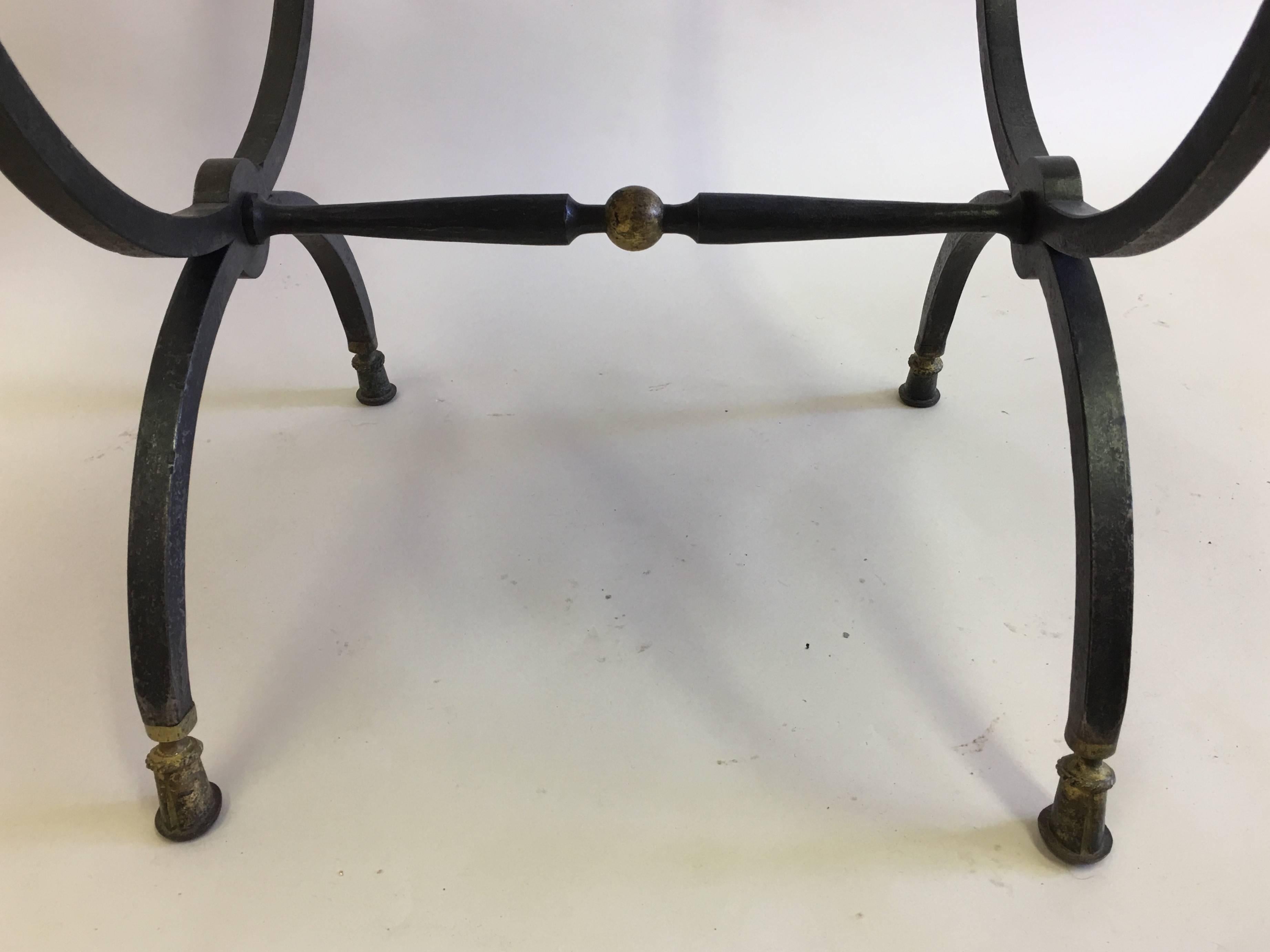 French Mid-Century Partial Gilt Wrought Iron Side /Desk Chair, Gilbert Poillerat In Excellent Condition For Sale In New York, NY