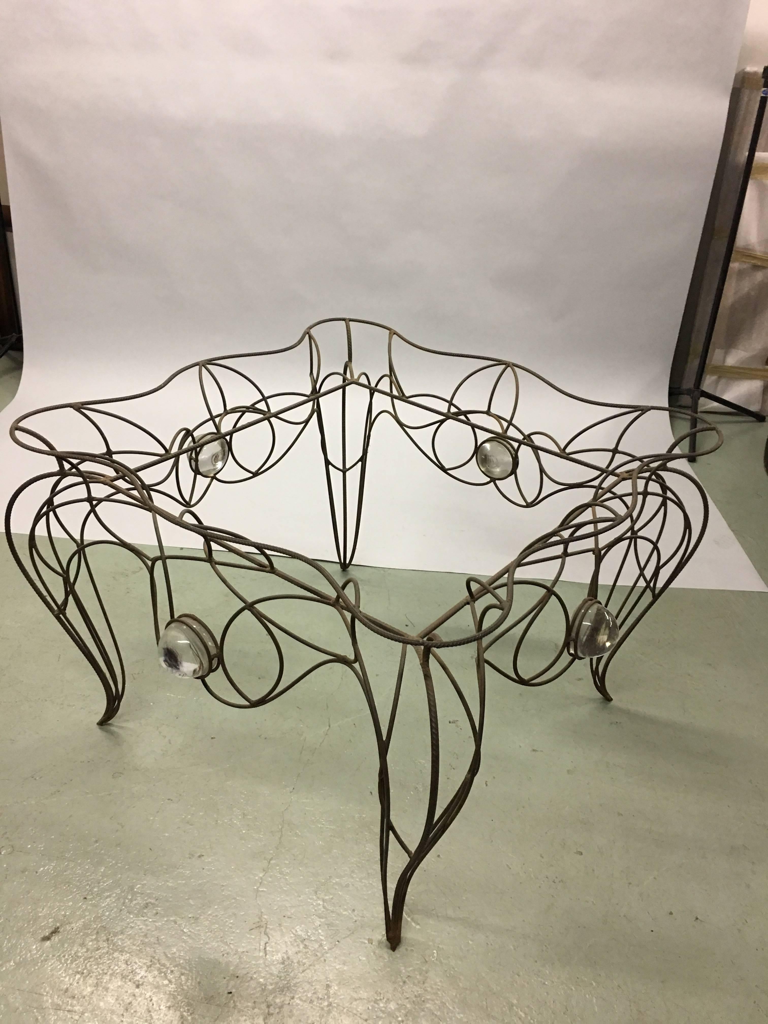 Unique Centre Table / Console in Wrought Iron and Glass by Andre Dubreuil, 1986 In Good Condition For Sale In New York, NY
