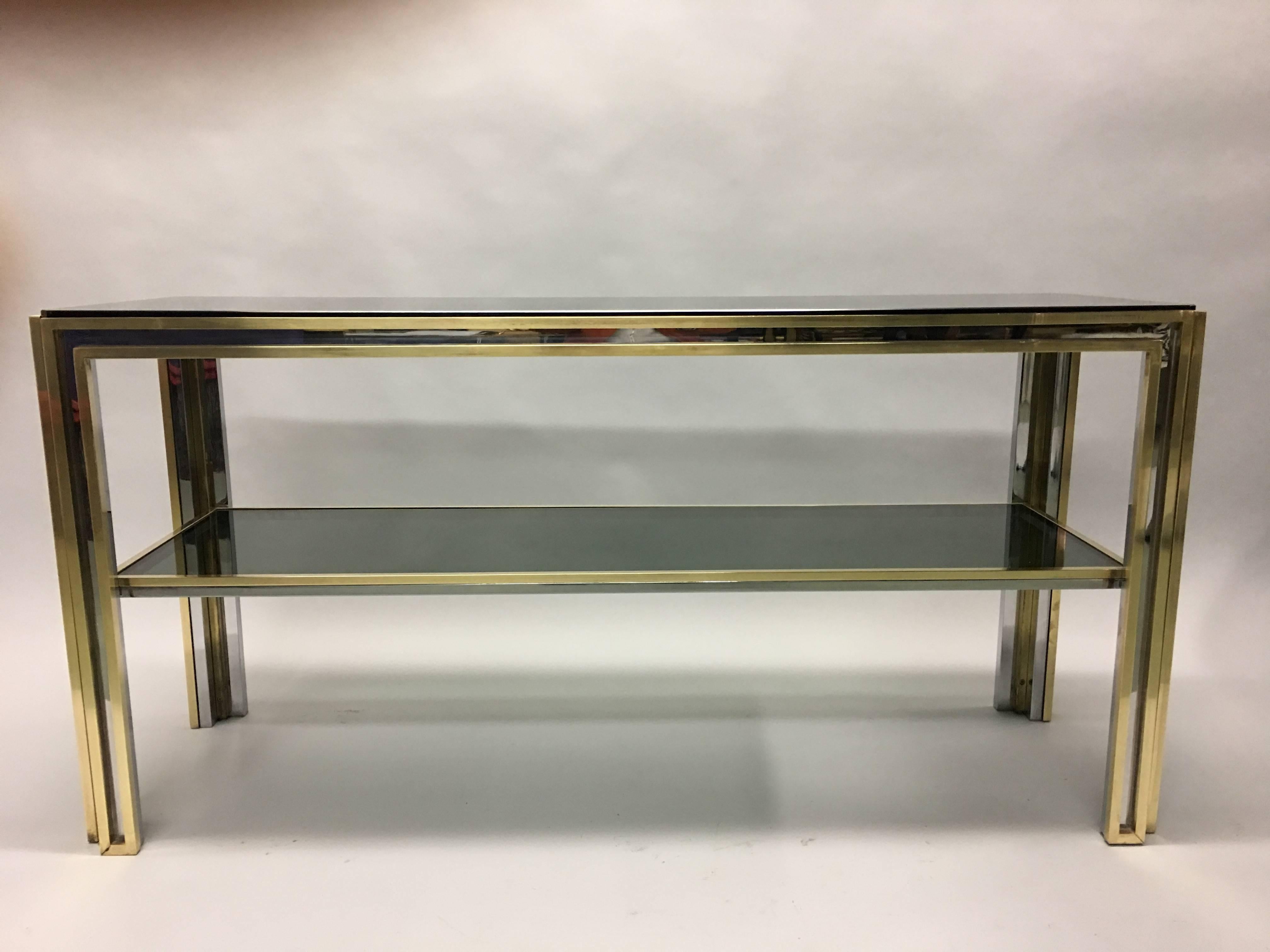 Italian Mid-Century Modern Brass and Chrome Console / Sofa Table by Willy Rizzo In Good Condition For Sale In New York, NY