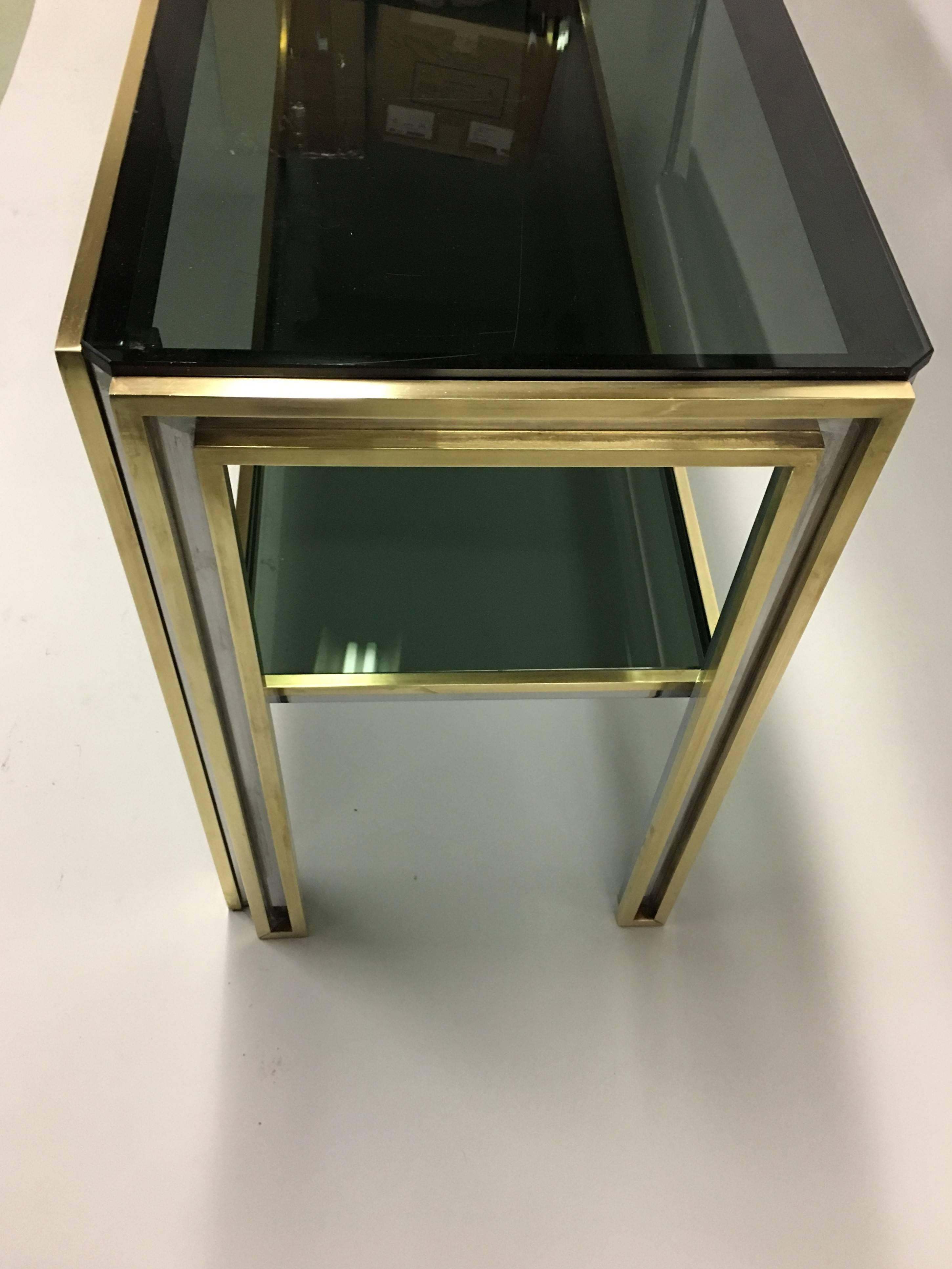 Hand-Crafted Italian Mid-Century Brass, Chrome & Glass Console / Sofa Table, Willy Rizzo For Sale