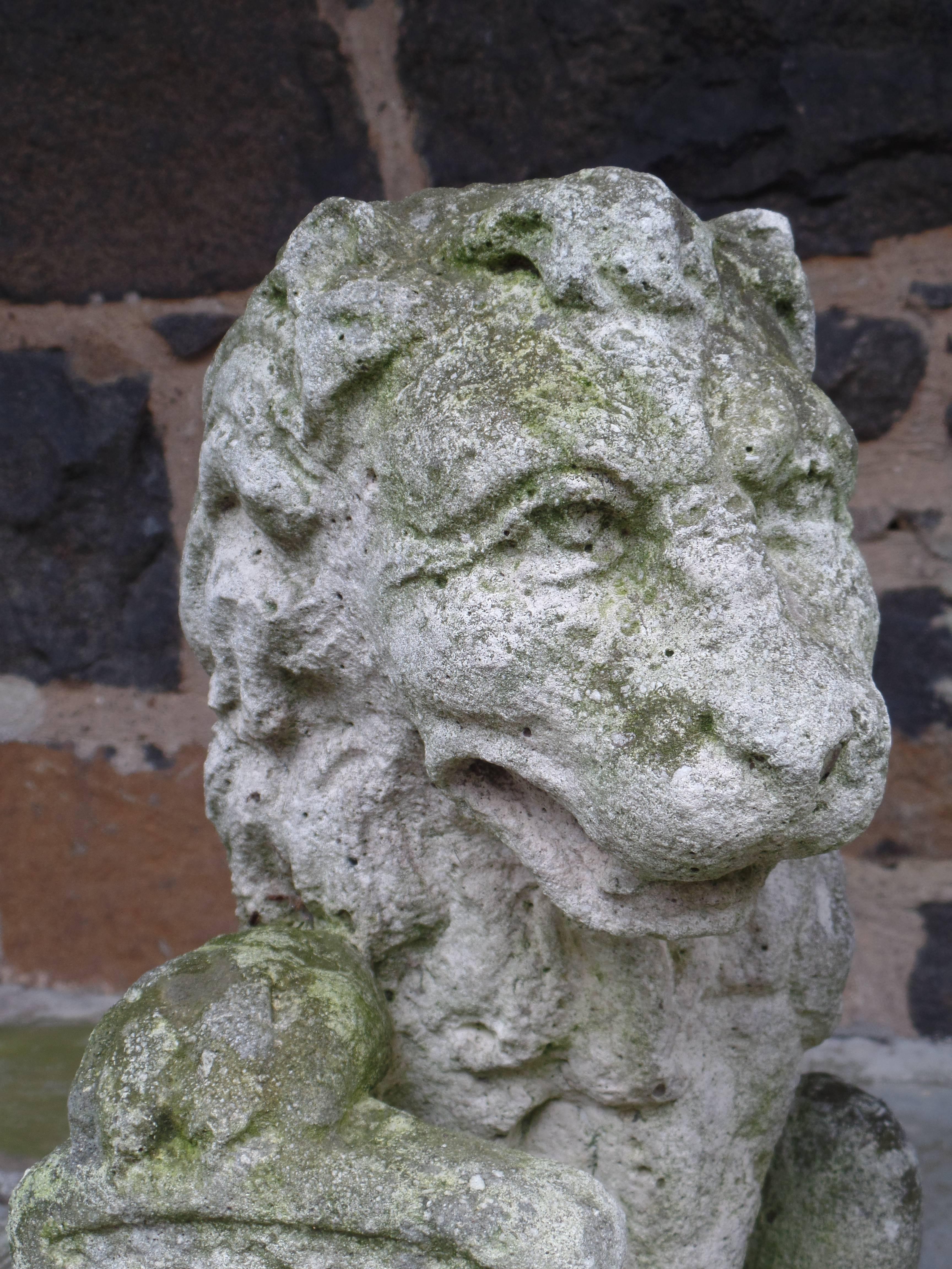 Pair of French 19th Century Hand-Carved Stone Sculptures of Lions 3