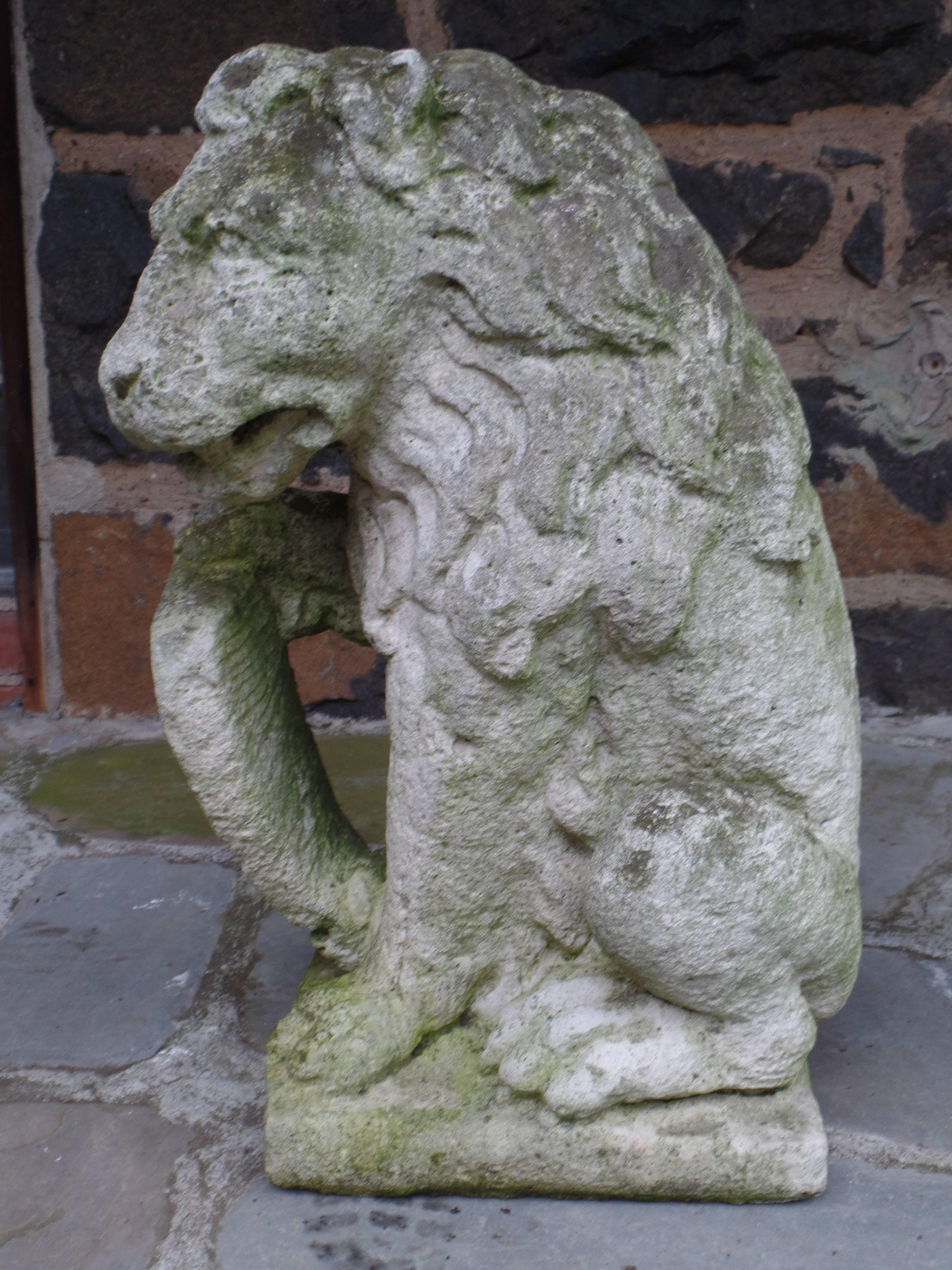 Pair of French 19th Century Hand-Carved Stone Sculptures of Lions In Good Condition In New York, NY