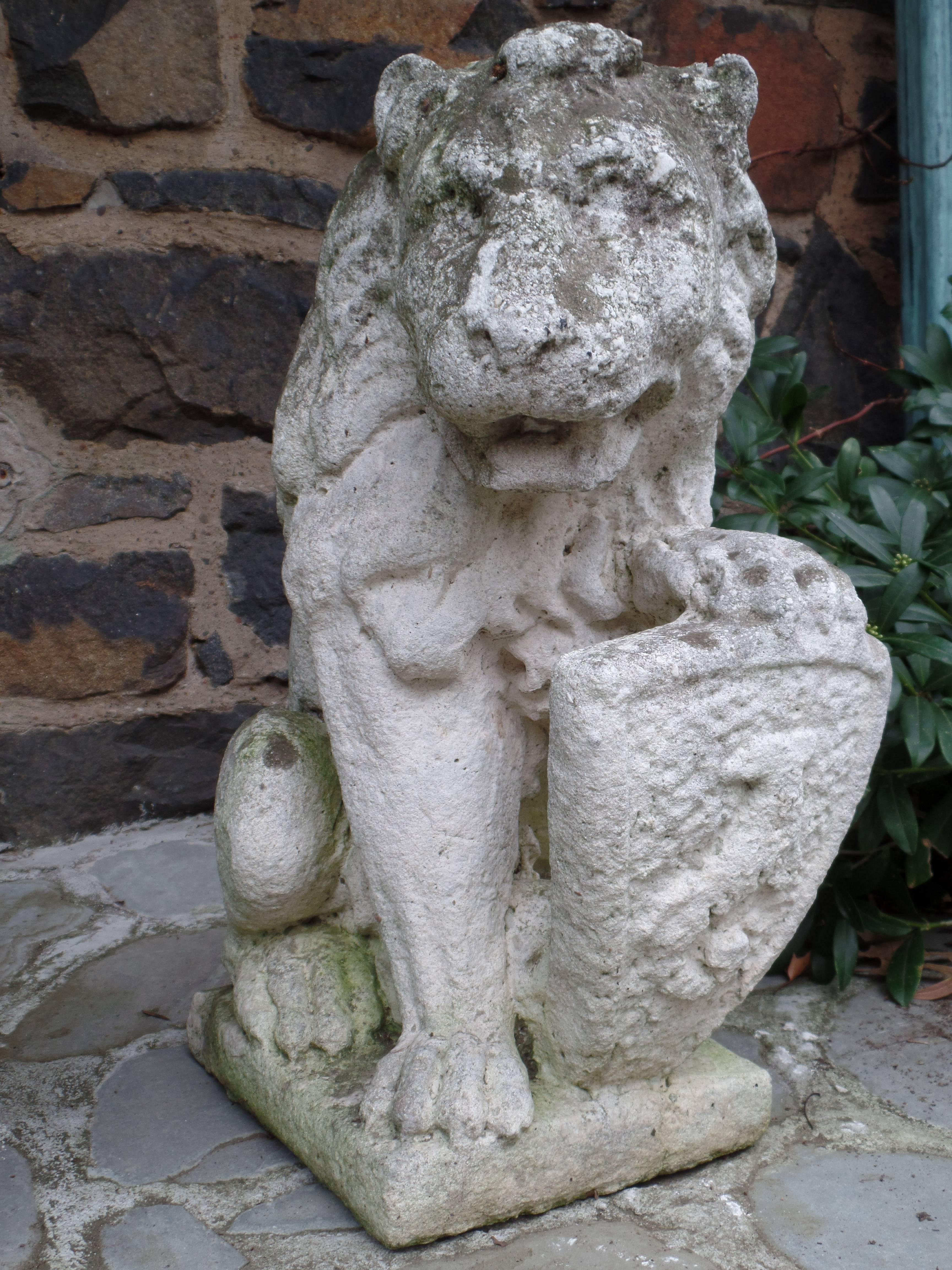 Neoclassical Pair of French 19th Century Hand-Carved Stone Sculptures of Lions