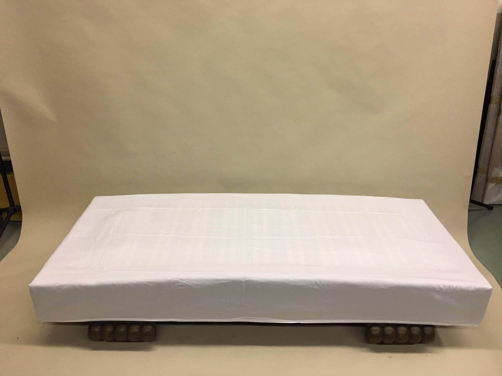 Hand-Carved French Modern Neoclassical/ Art Deco Carved Daybed Single Bed by Christian Krass For Sale