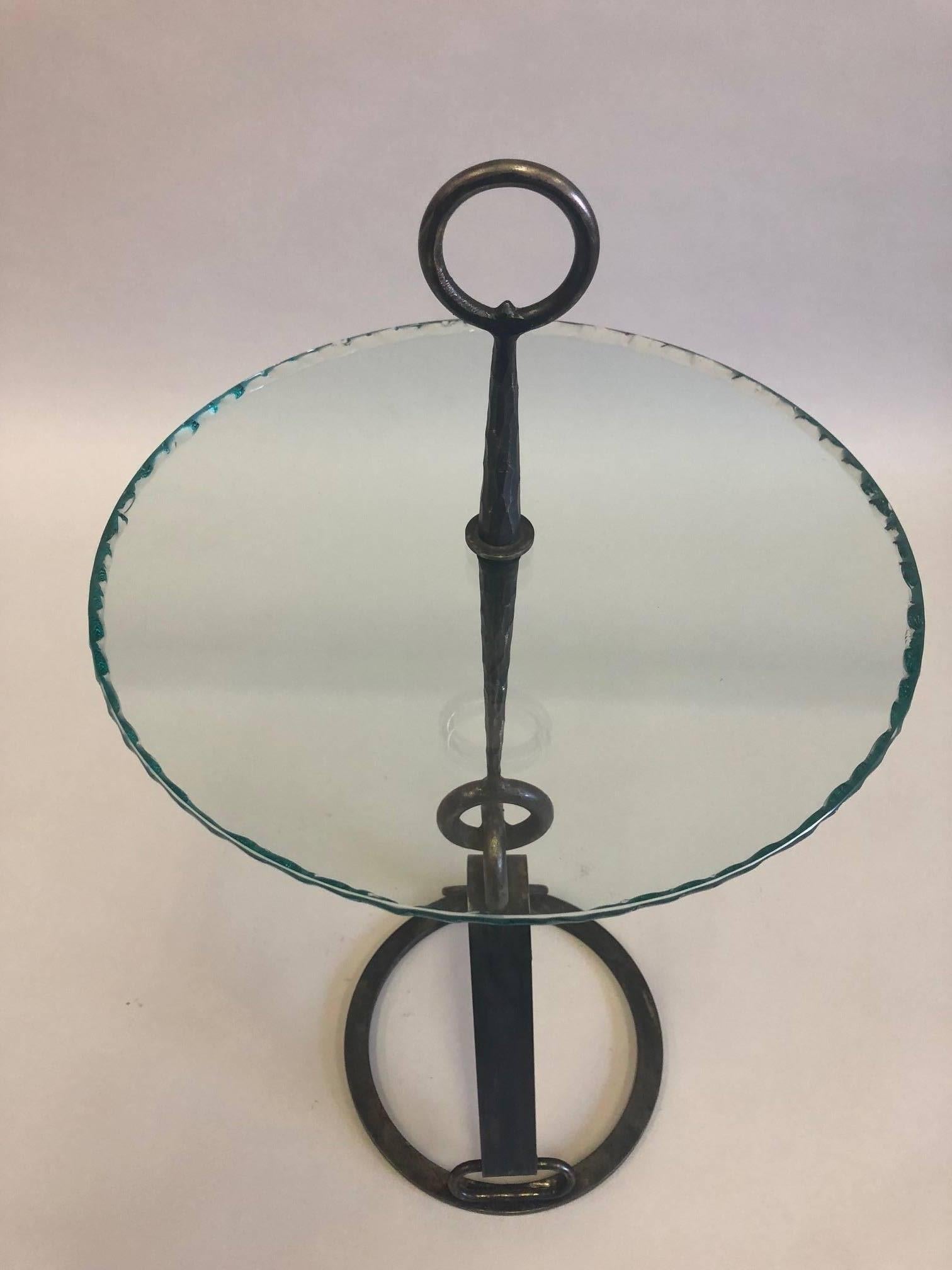 Pair Custom Italian Modern Neoclassical Wrought Iron Side Tables, Hermes style In Excellent Condition For Sale In New York, NY