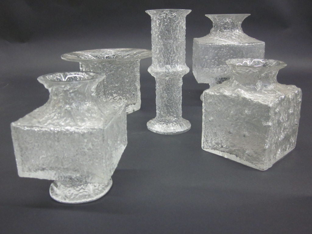 Fünf skandinavische Vasen aus mundgeblasenem Eisglas aus der Mitte des Jahrhunderts von Timo Sarpaneva Iittala (Moderne der Mitte des Jahrhunderts) im Angebot