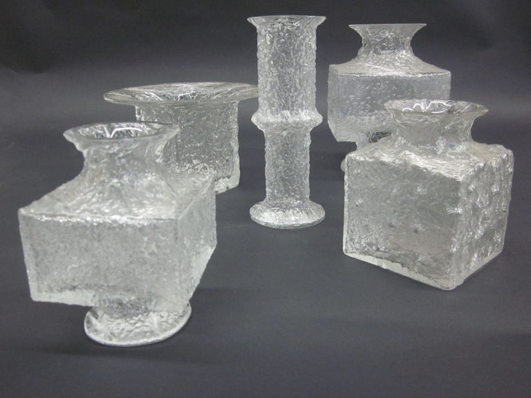 Mid-Century Modern Five Scandinavian Midcentury Blown Ice Glass Vases by Timo Sarpaneva Iittala For Sale