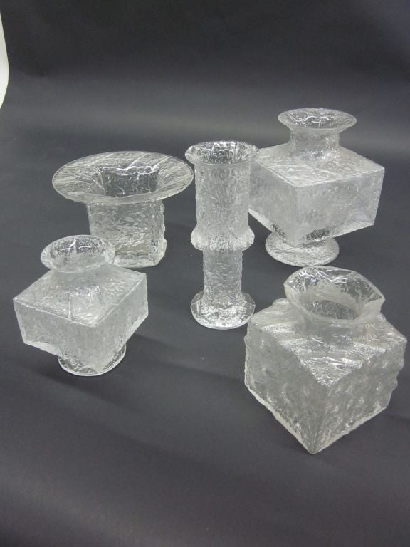 Fünf skandinavische Vasen aus mundgeblasenem Eisglas aus der Mitte des Jahrhunderts von Timo Sarpaneva Iittala (Finnisch) im Angebot