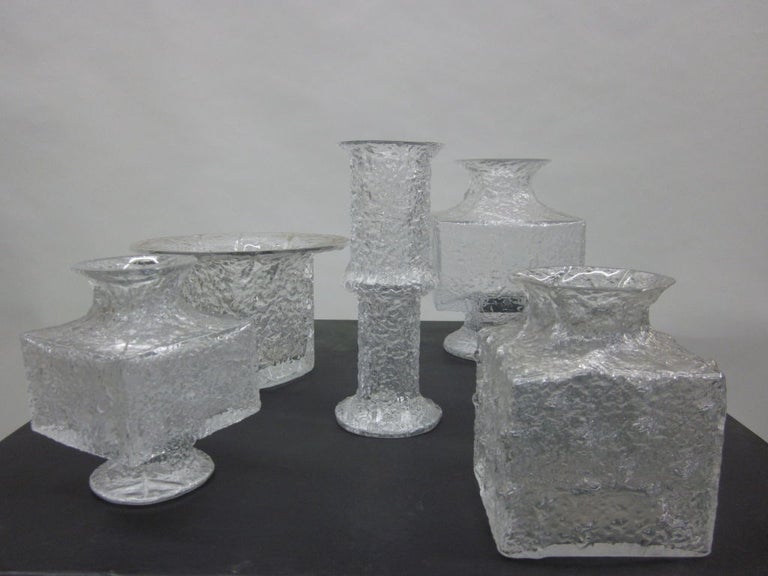 Five Scandinavian Midcentury Blown Ice Glass Vases by Timo Sarpaneva Iittala In Excellent Condition For Sale In New York, NY