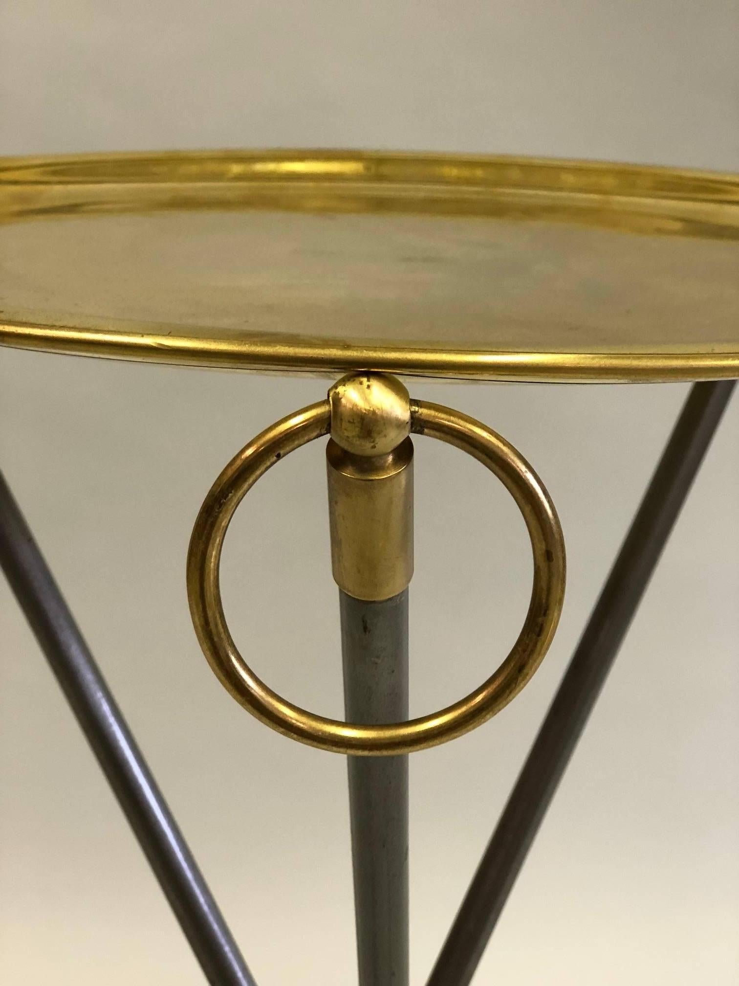 Pair of French Mid-Century Modern Steel and Brass Side Tables by Maison Baguès 2