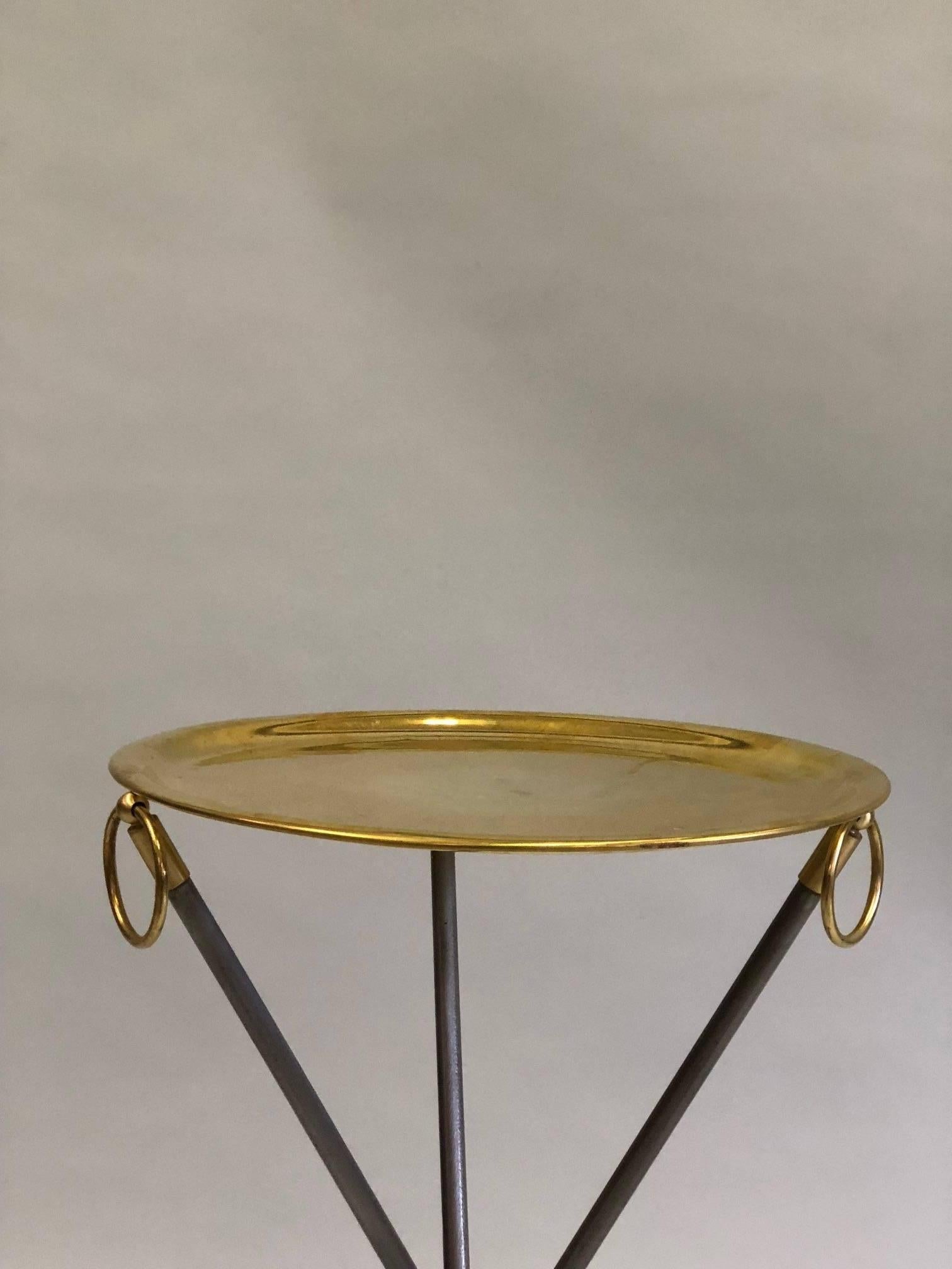 Pair of French Mid-Century Modern Steel and Brass Side Tables by Maison Baguès 1