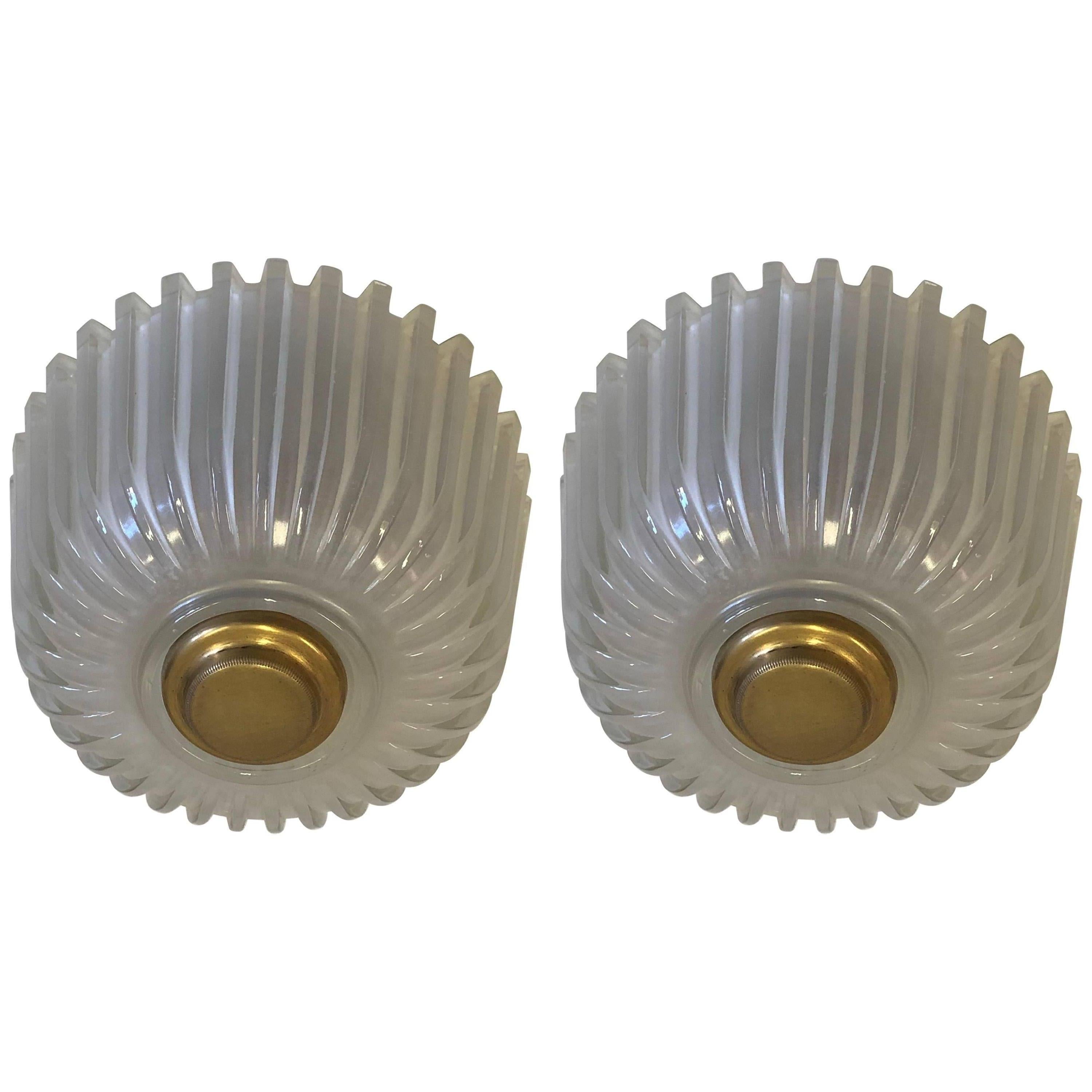 Pair of Italian Mid-Century Modern Blown Glass Flush Mount Fixtures by Seguso