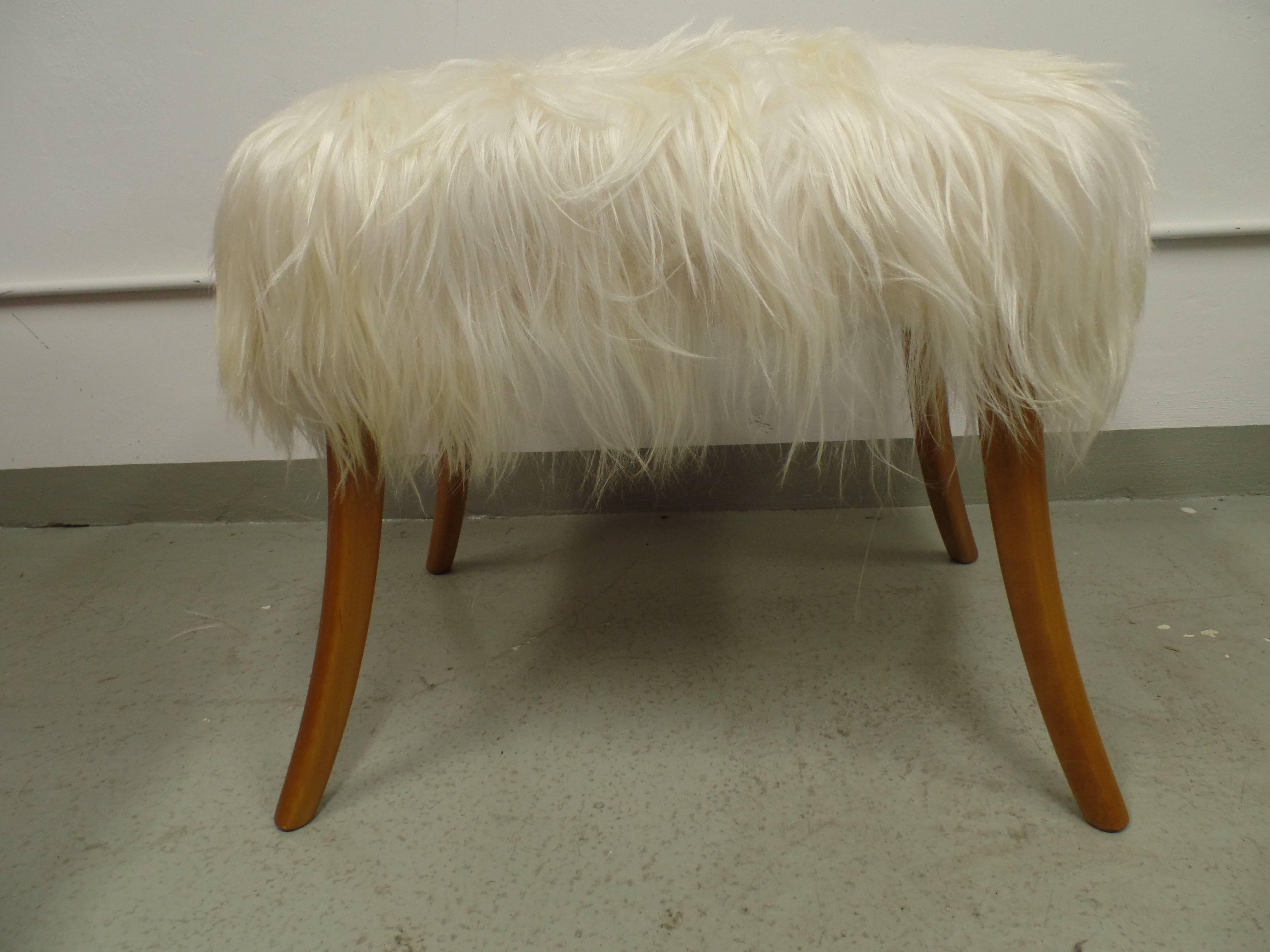 Pair of Italian Long Hair Goatskin Benches In Excellent Condition For Sale In New York, NY