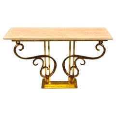 Deux consoles/tables de canapé italiennes en fer doré de style mi-siècle moderne par Giovanni Banci