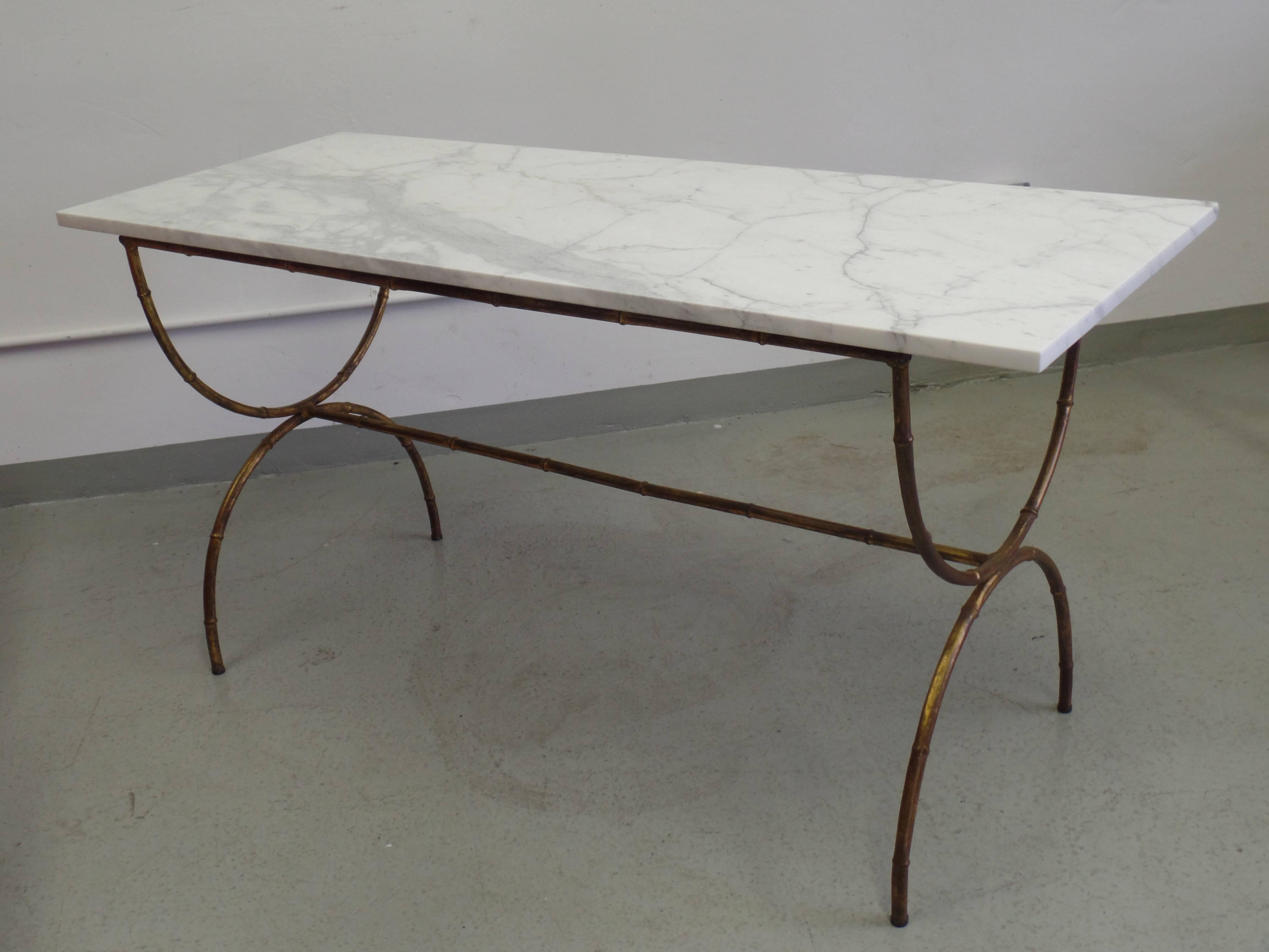 French Modern Neoclassical Gilt Iron Faux Bamboo Sofa Table / Console, Baguès In Good Condition In New York, NY