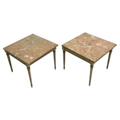 Pair French Modern Neoclassical Painted Wood & Marble Side Tables, Maison Jansen