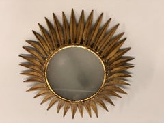 Pair of French Modern Neoclassical Gilt Iron Sunburst Flush Mount / Pendant