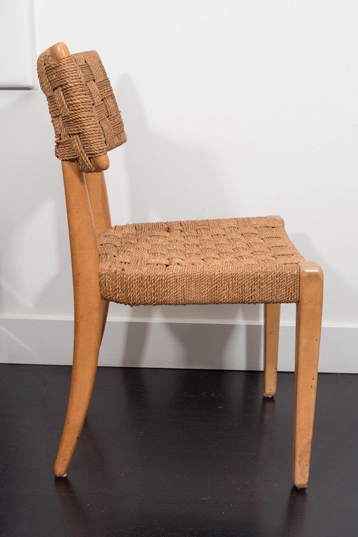 American Pair of Raffia Woven Oak Chairs For Sale