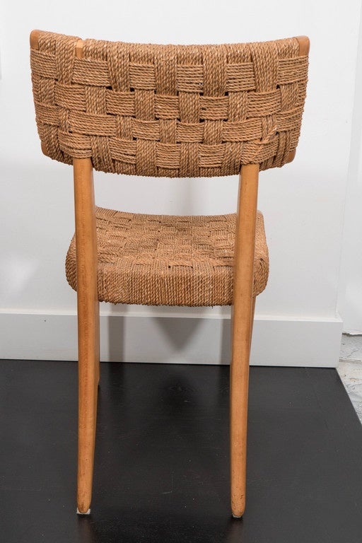 Pair of Raffia Woven Oak Chairs In Good Condition For Sale In Newburgh, NY