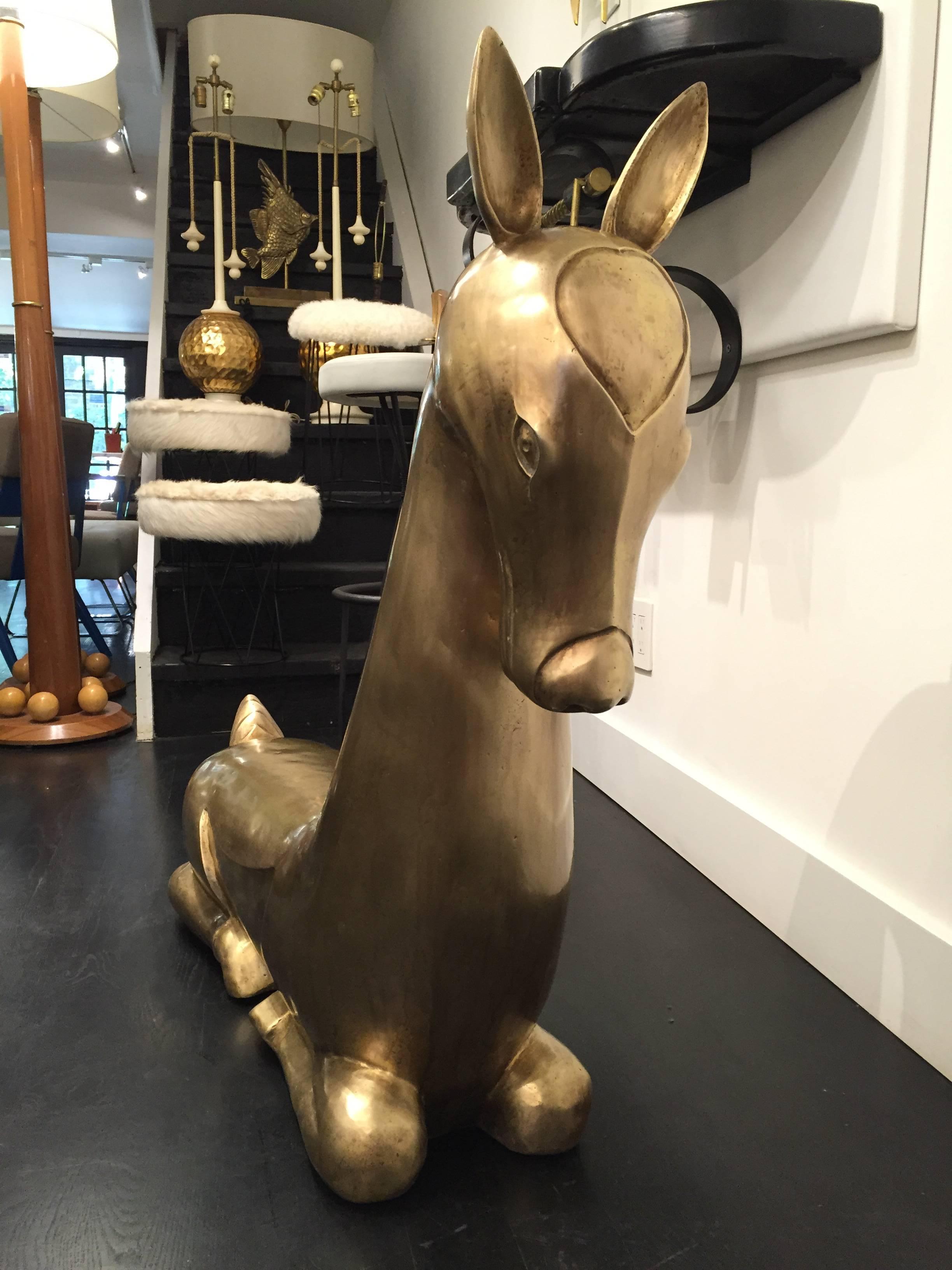 20th Century Pair of monumental  Brass Deer