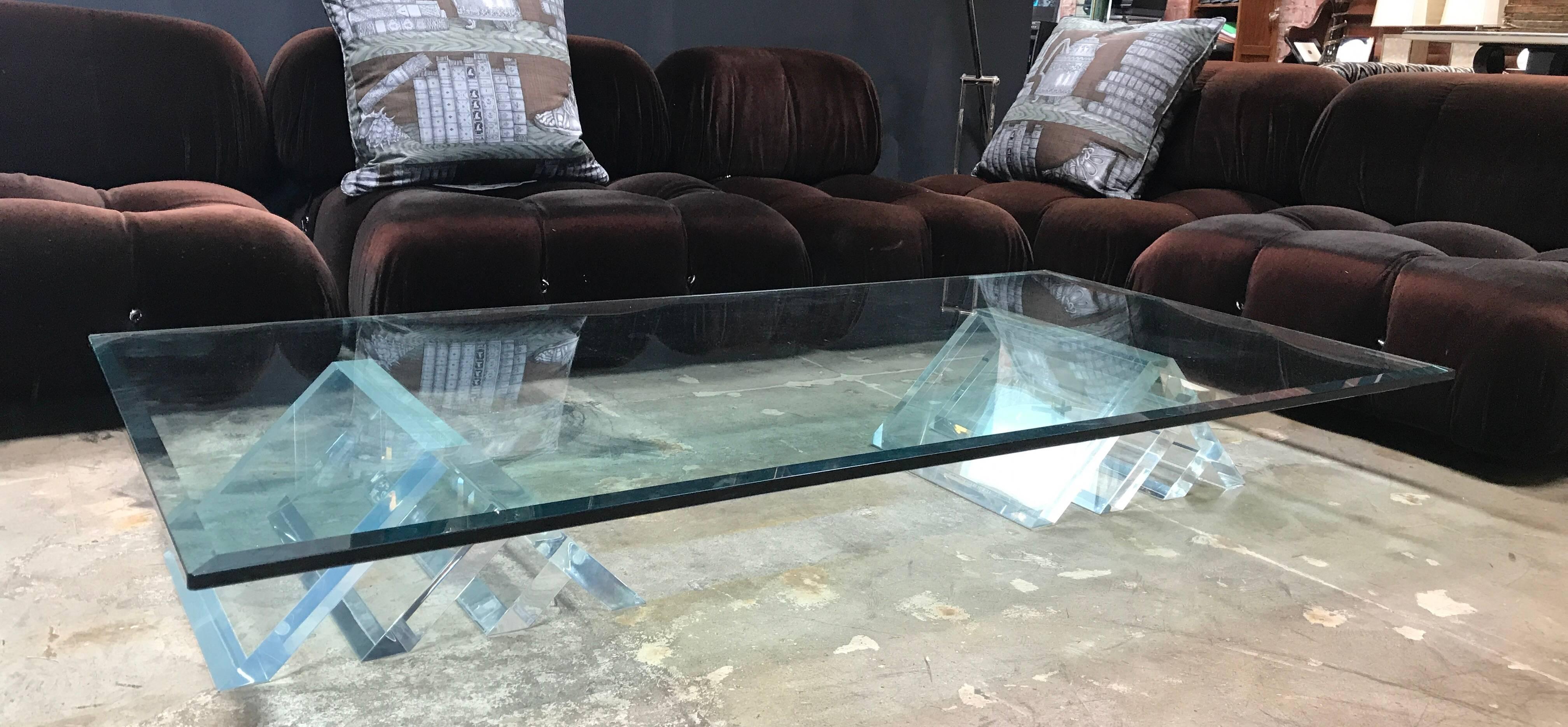 Lucite Italian coffee table base with thick glass top.