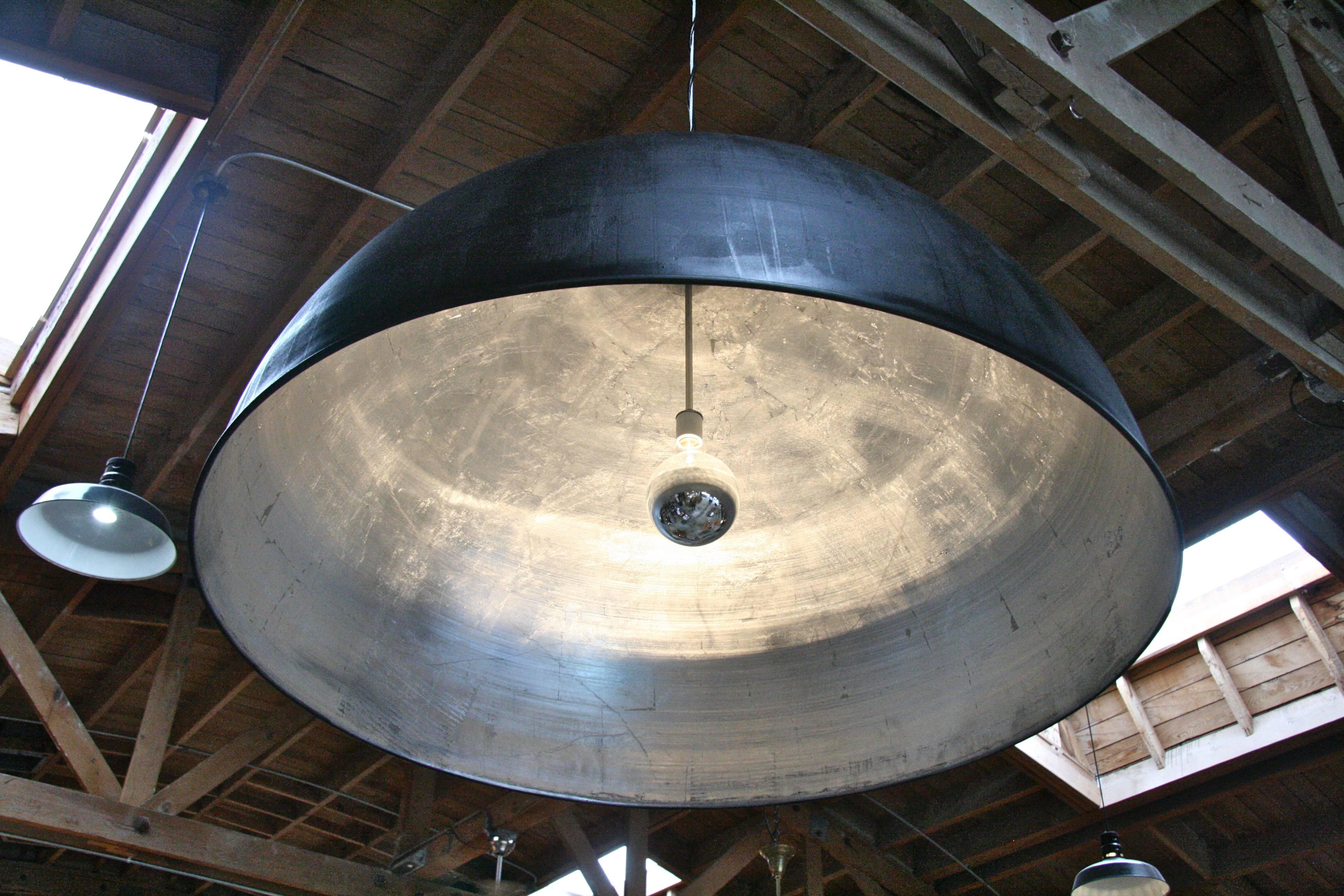 Metal Italian Industrial Iron Cupola with Silver Leaf Interior