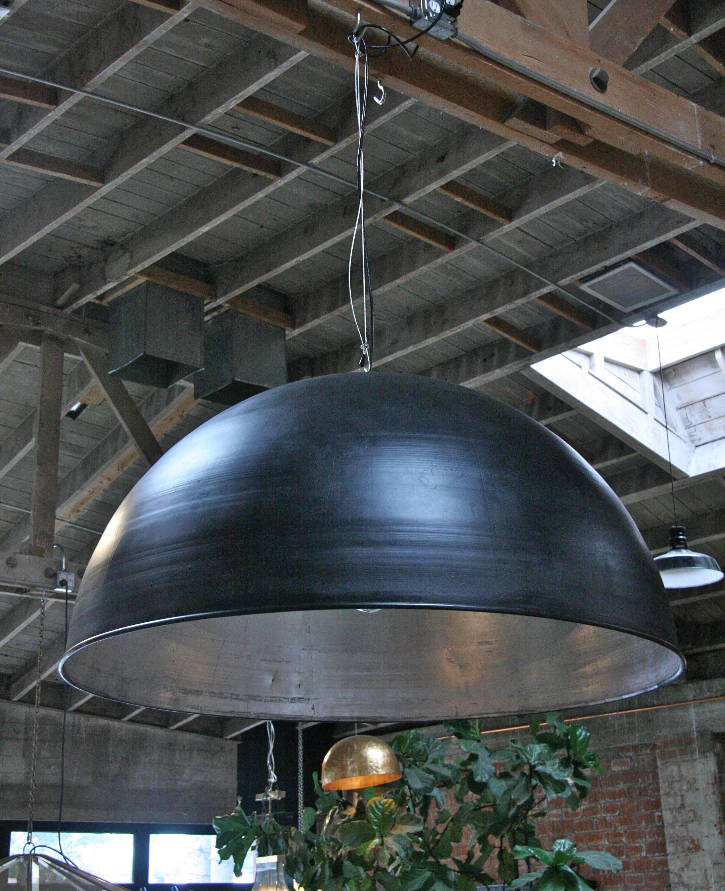 Late 20th Century Italian Industrial Iron Cupola with Silver Leaf Interior