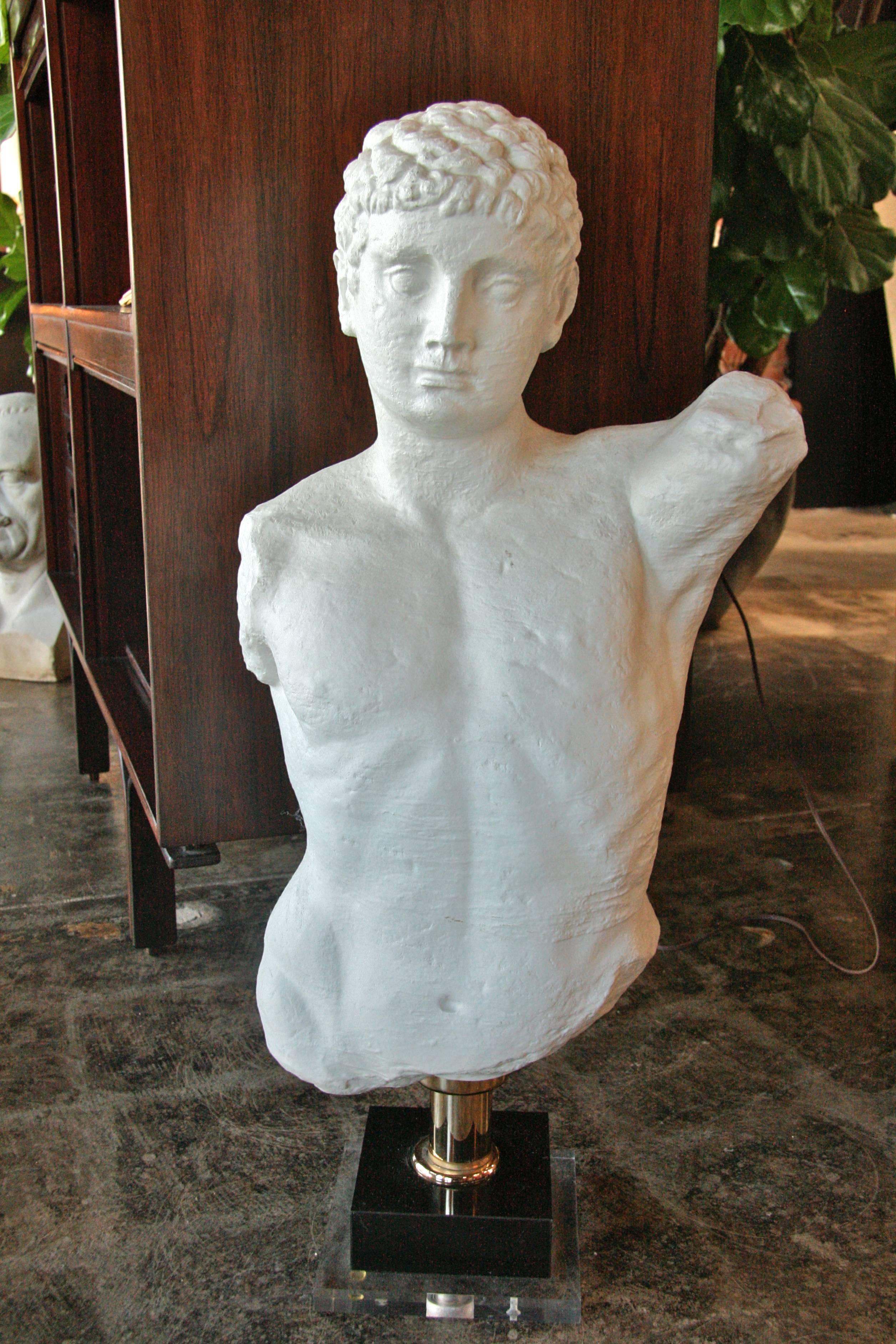 Italian 1960s plaster male bust with plexi base.