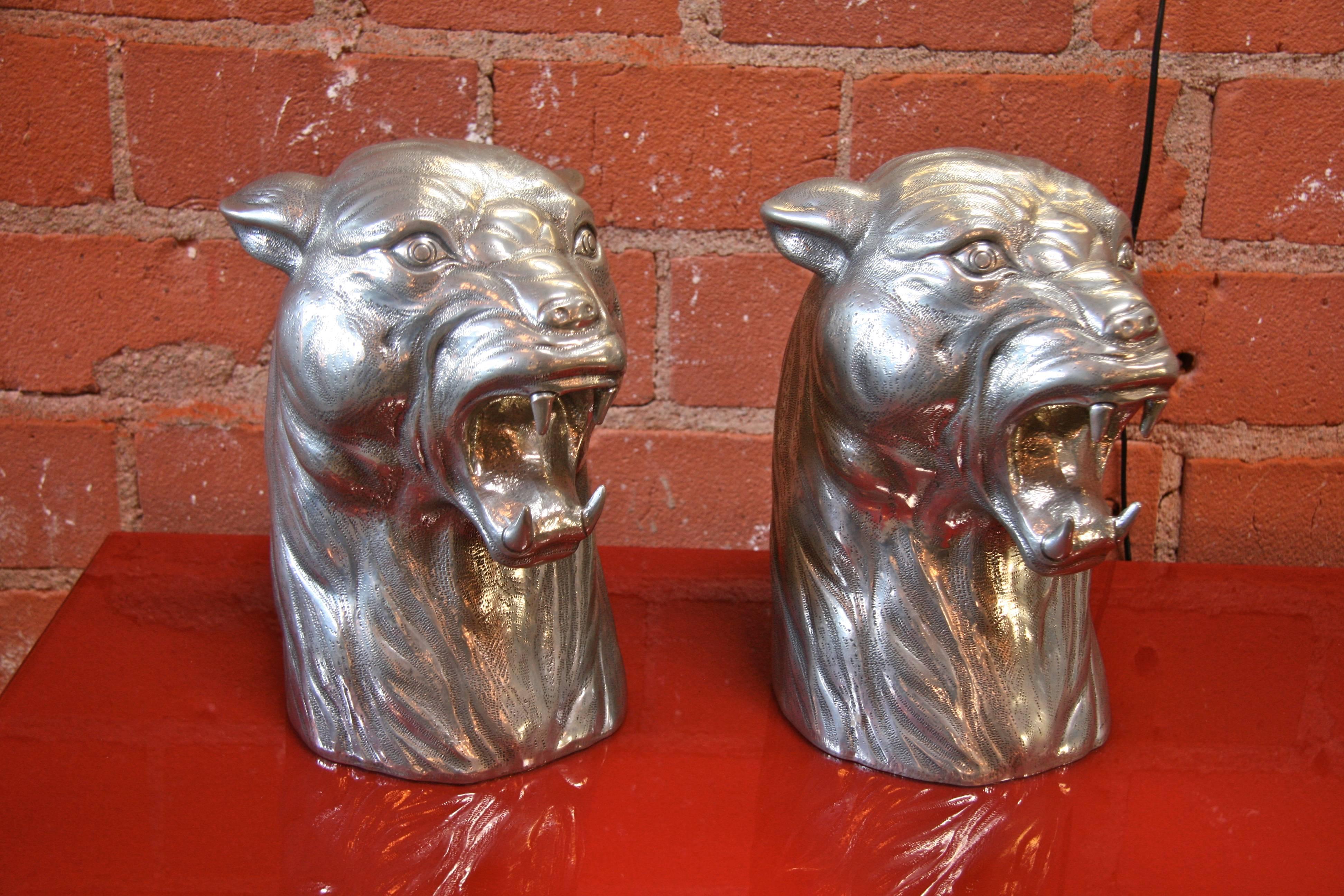 Italian Pair of Pietro Figura Pewter Panther Sculptures for 