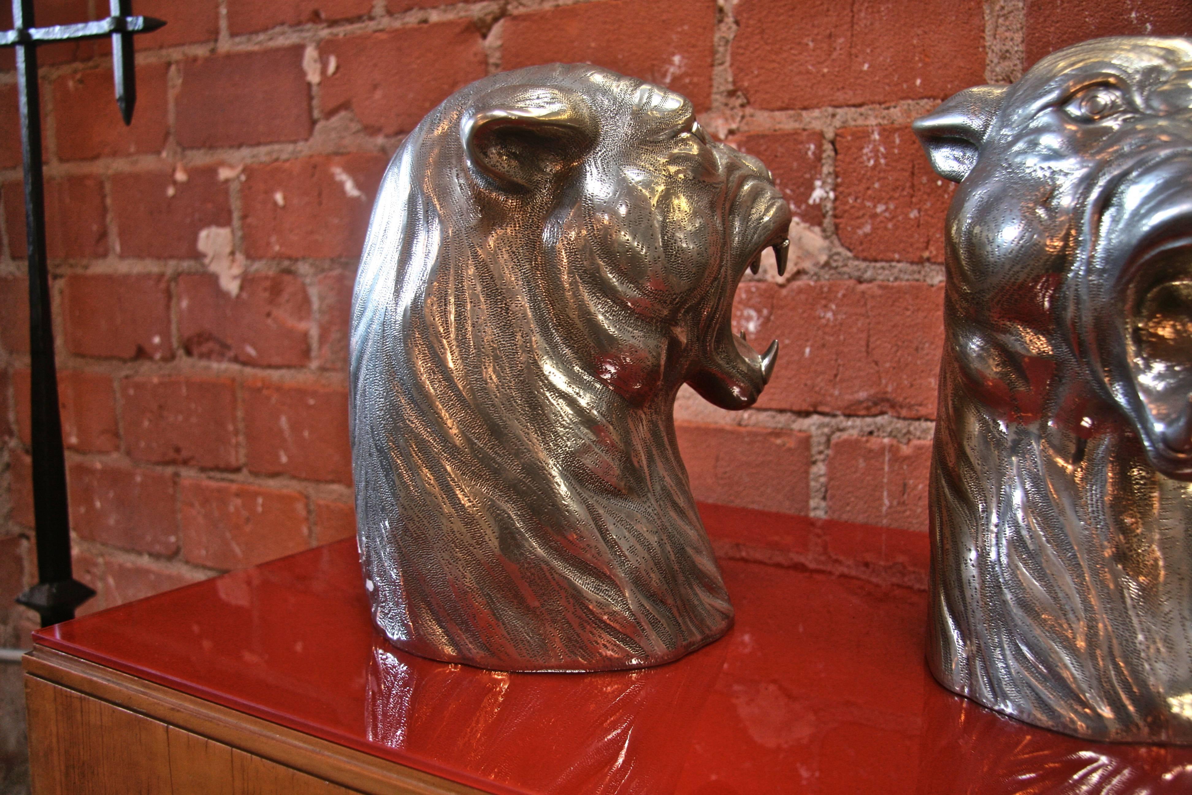 Pair of Pietro Figura Pewter Panther Sculptures for 